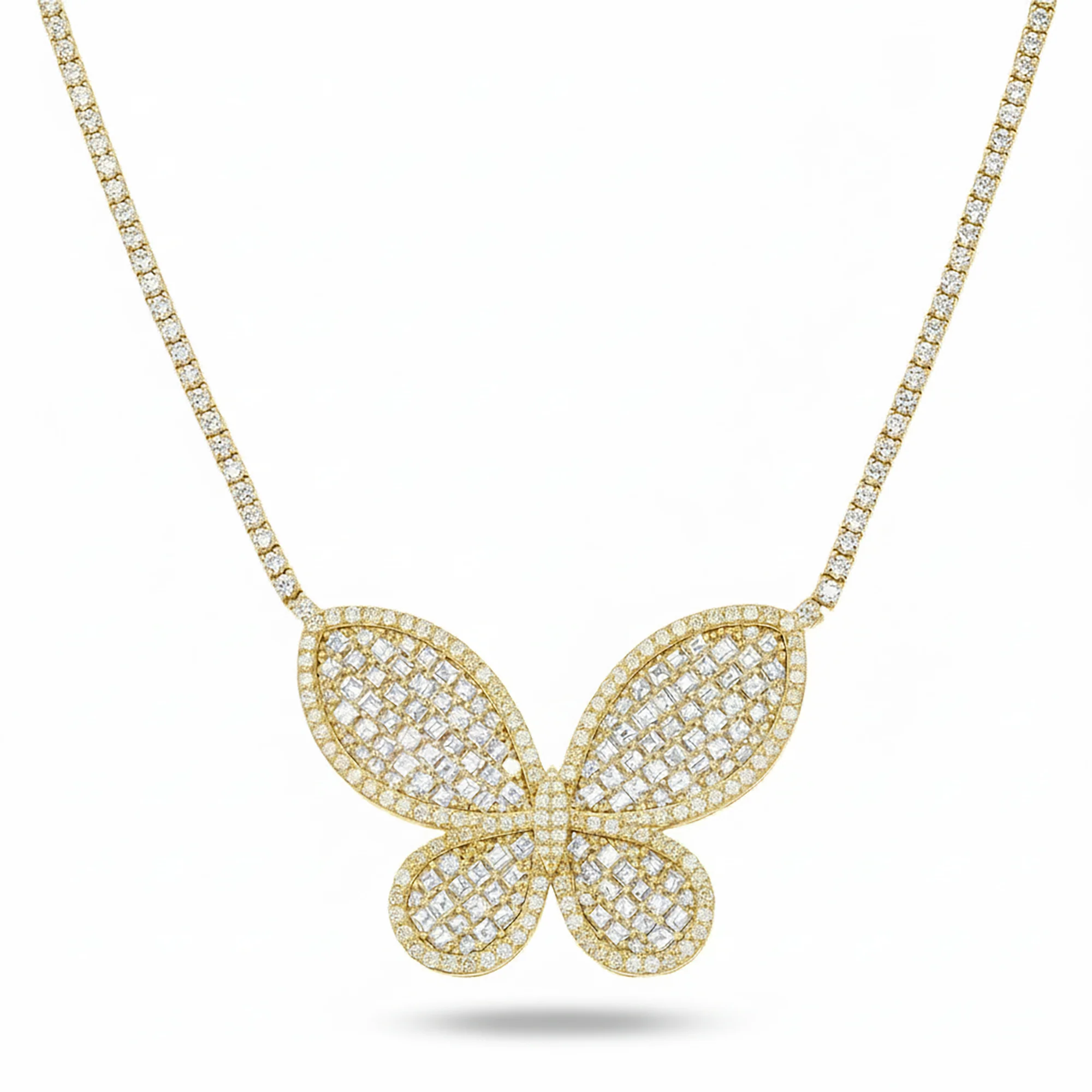 14K White Gold Asscher Cut Diamond Butterfly Pendant & Chain Necklace 15.16ct - Image 5