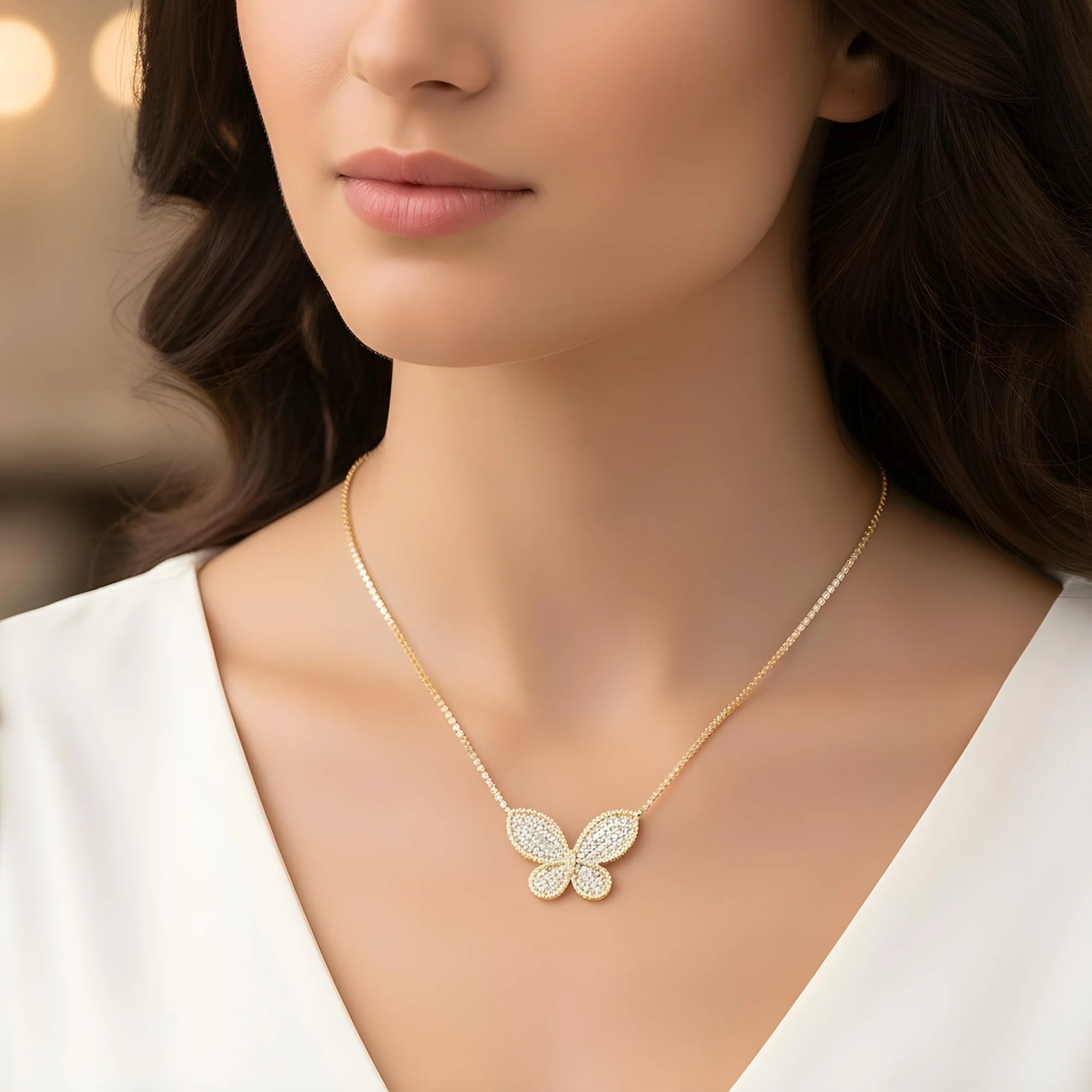 14K White Gold Asscher Cut Diamond Butterfly Pendant & Chain Necklace 15.16ct - Image 6