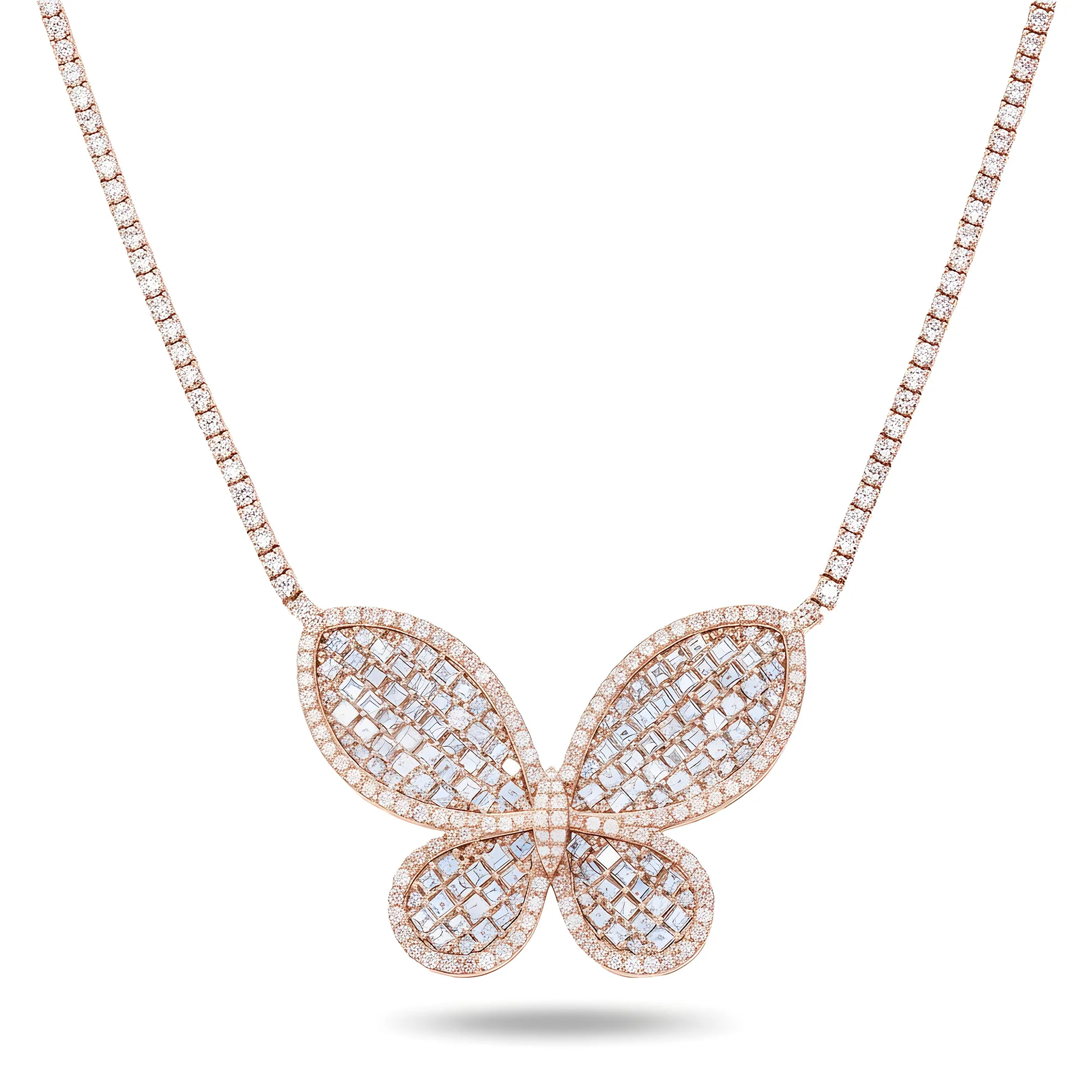 14K White Gold Asscher Cut Diamond Butterfly Pendant & Chain Necklace 15.16ct - Image 7