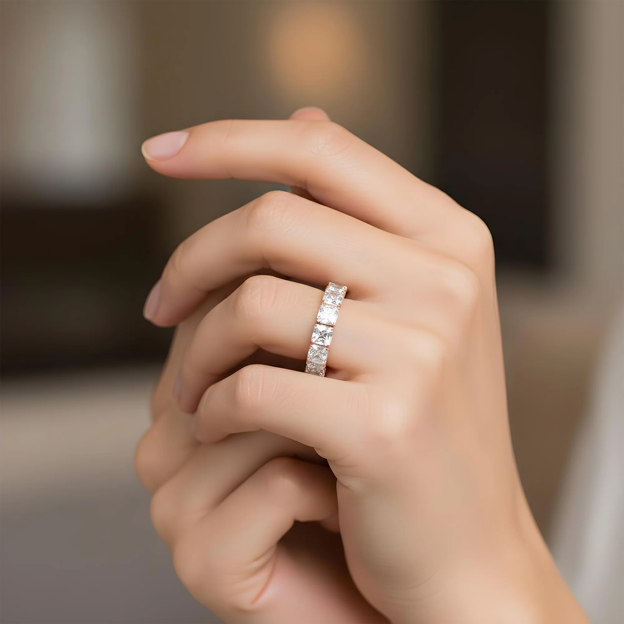 14K White Gold Asscher Cut Diamond Eternity Ring 8.08ct (size 6.25) - Image 7