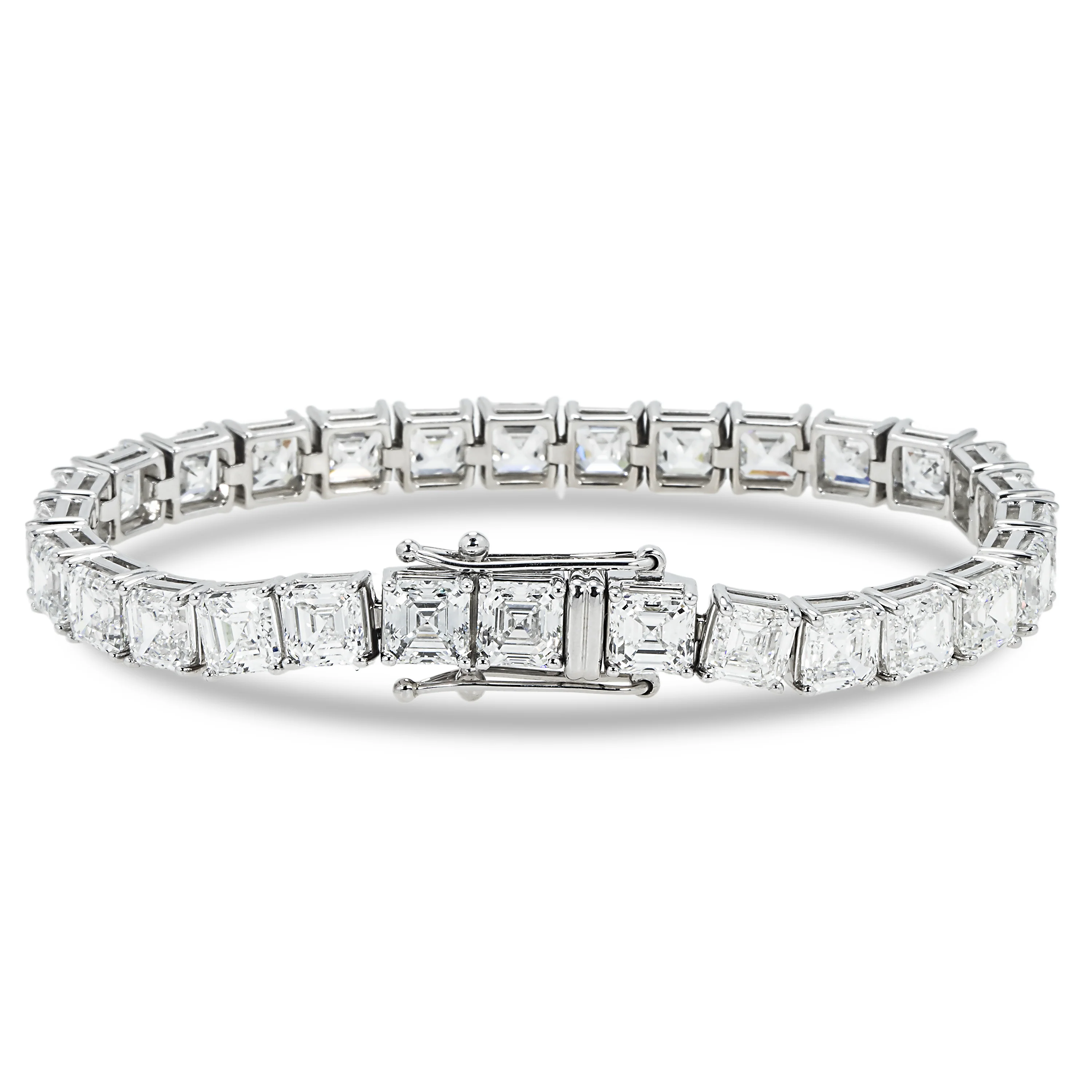 14K White Gold Asscher Cut Diamond Tennis Bracelet 30.04ct - Image 3
