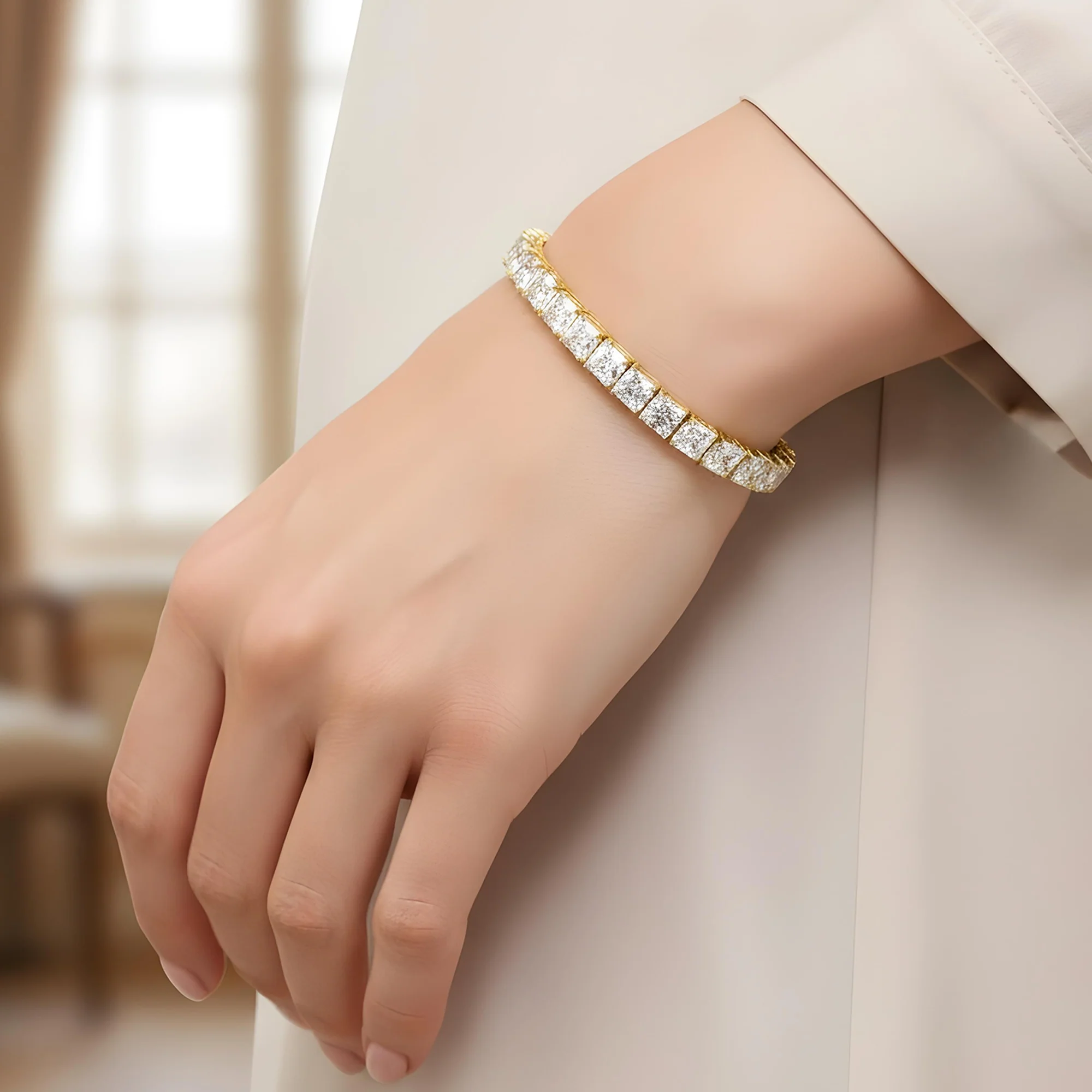 14K White Gold Asscher Cut Diamond Tennis Bracelet 30.04ct - Image 5
