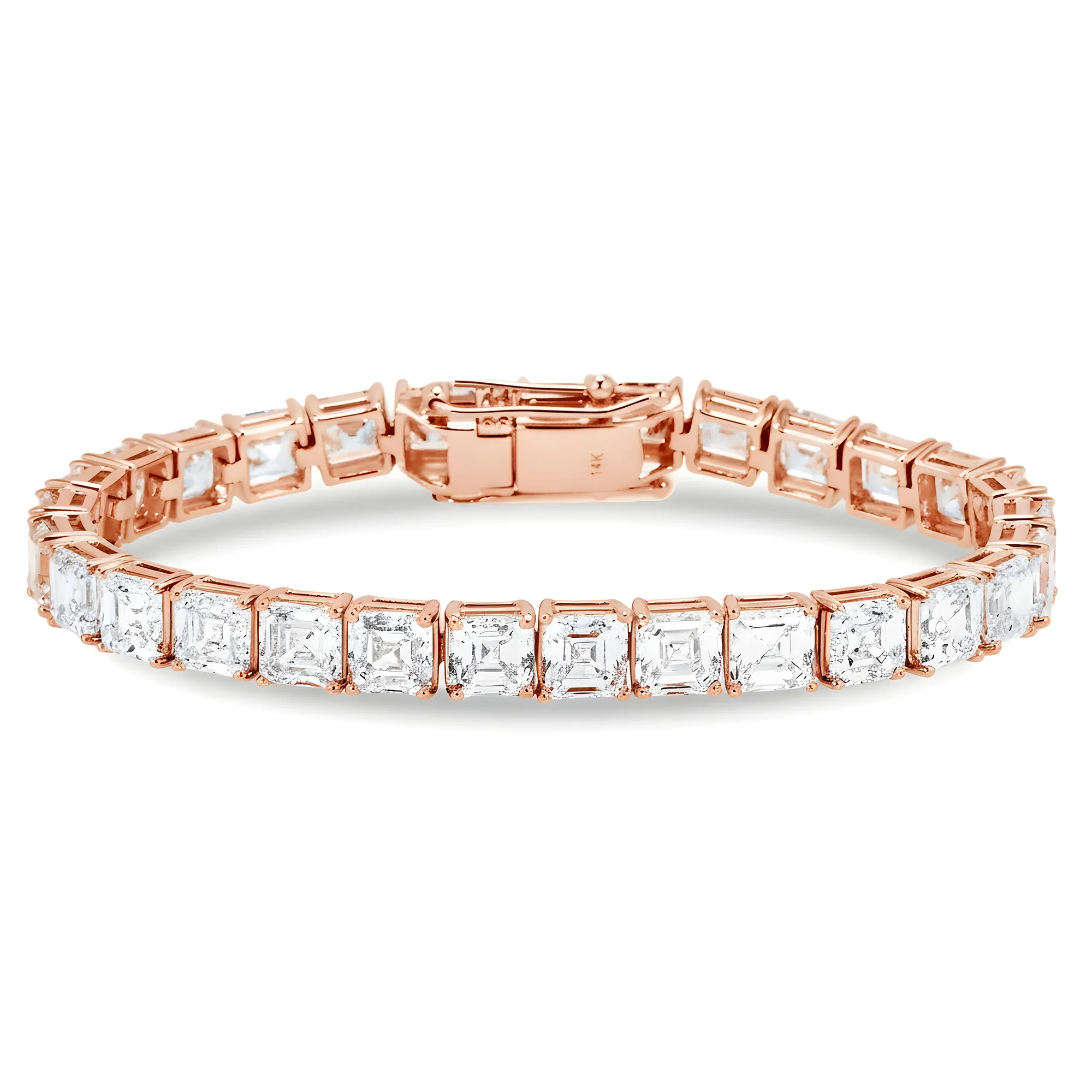 14K White Gold Asscher Cut Diamond Tennis Bracelet 30.04ct - Image 6