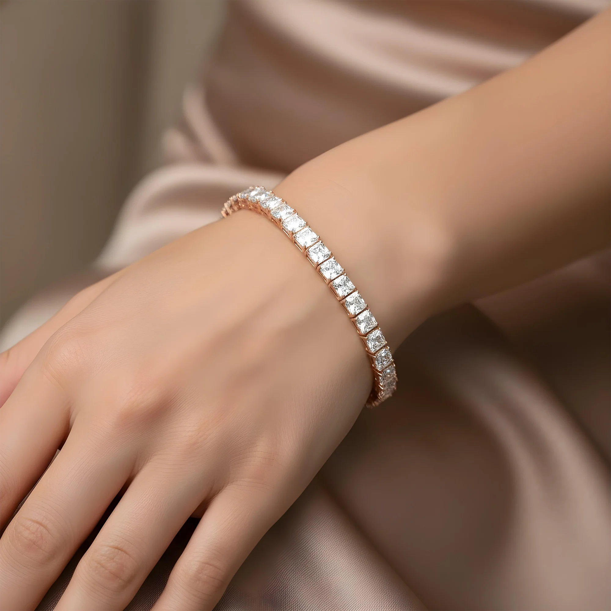 14K White Gold Asscher Cut Diamond Tennis Bracelet 30.04ct - Image 7
