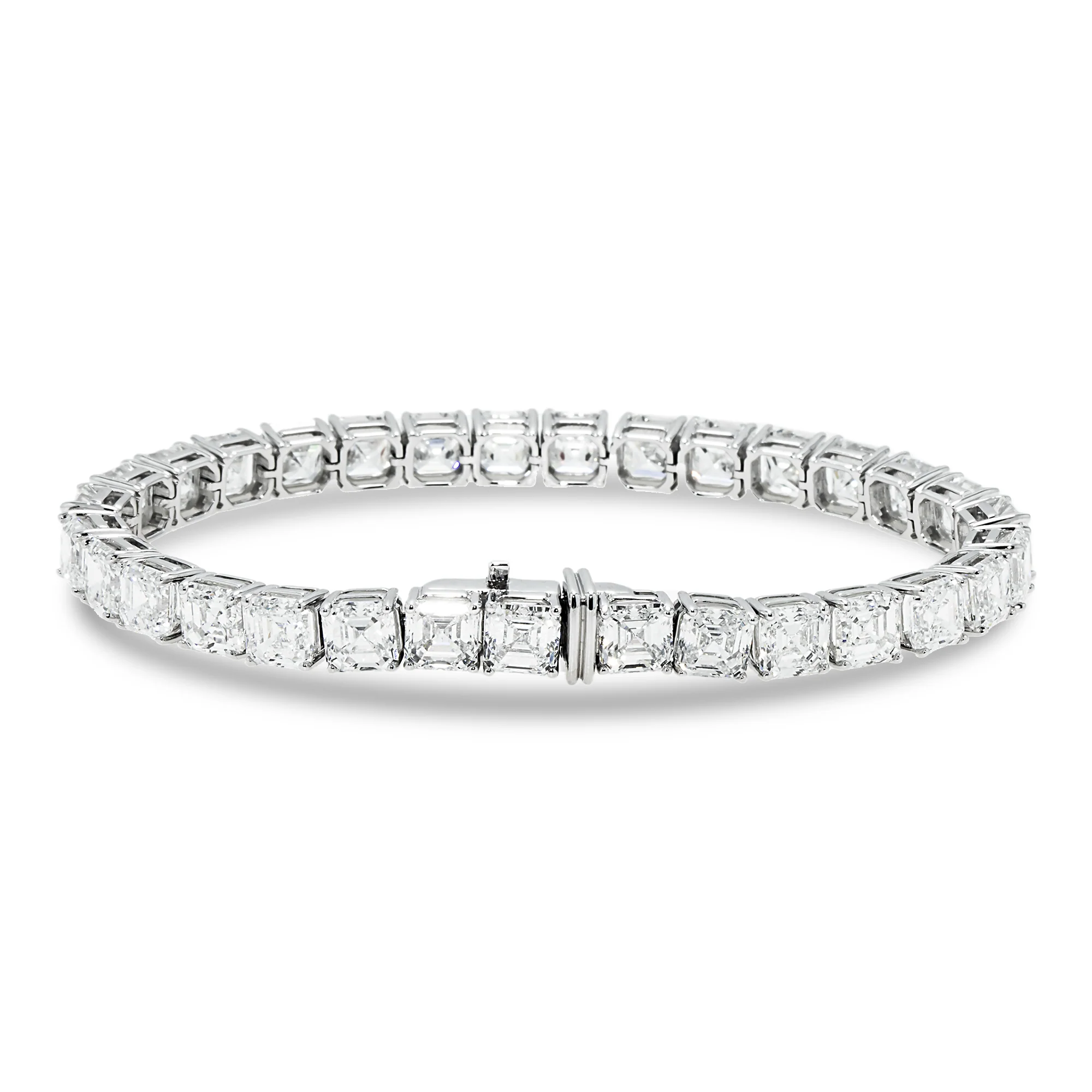 14K White Gold Asscher Cut Diamond Tennis Bracelet 32.90ct - Image 3