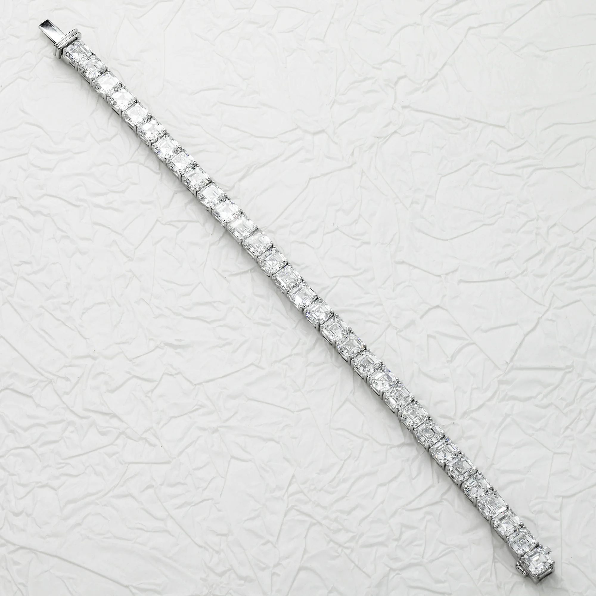 14K White Gold Asscher Cut Diamond Tennis Bracelet 32.90ct - Image 4