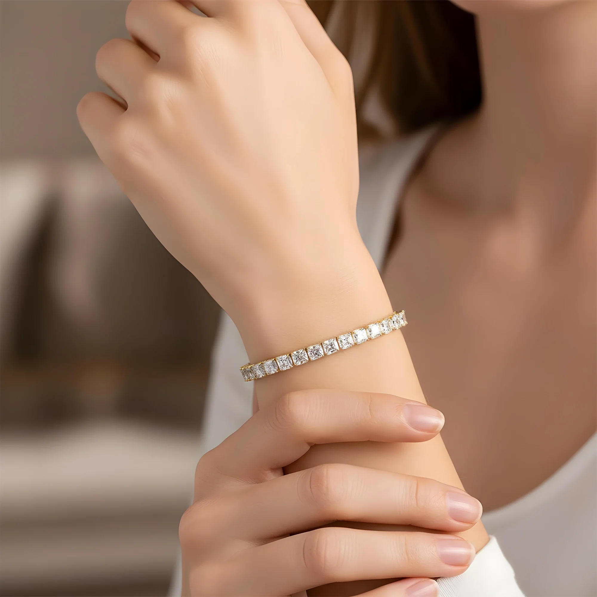 14K White Gold Asscher Cut Diamond Tennis Bracelet 32.90ct - Image 6