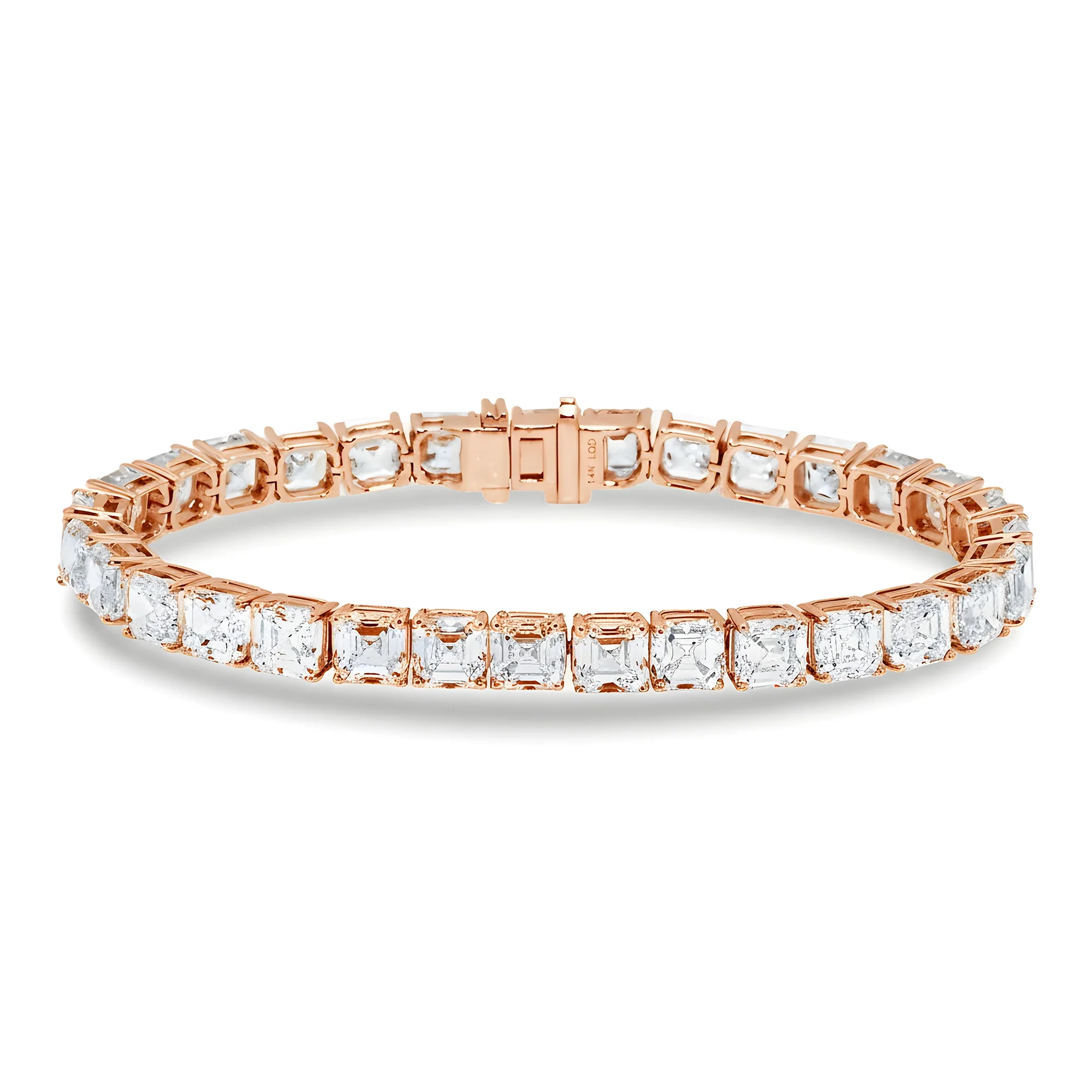 14K White Gold Asscher Cut Diamond Tennis Bracelet 32.90ct - Image 7