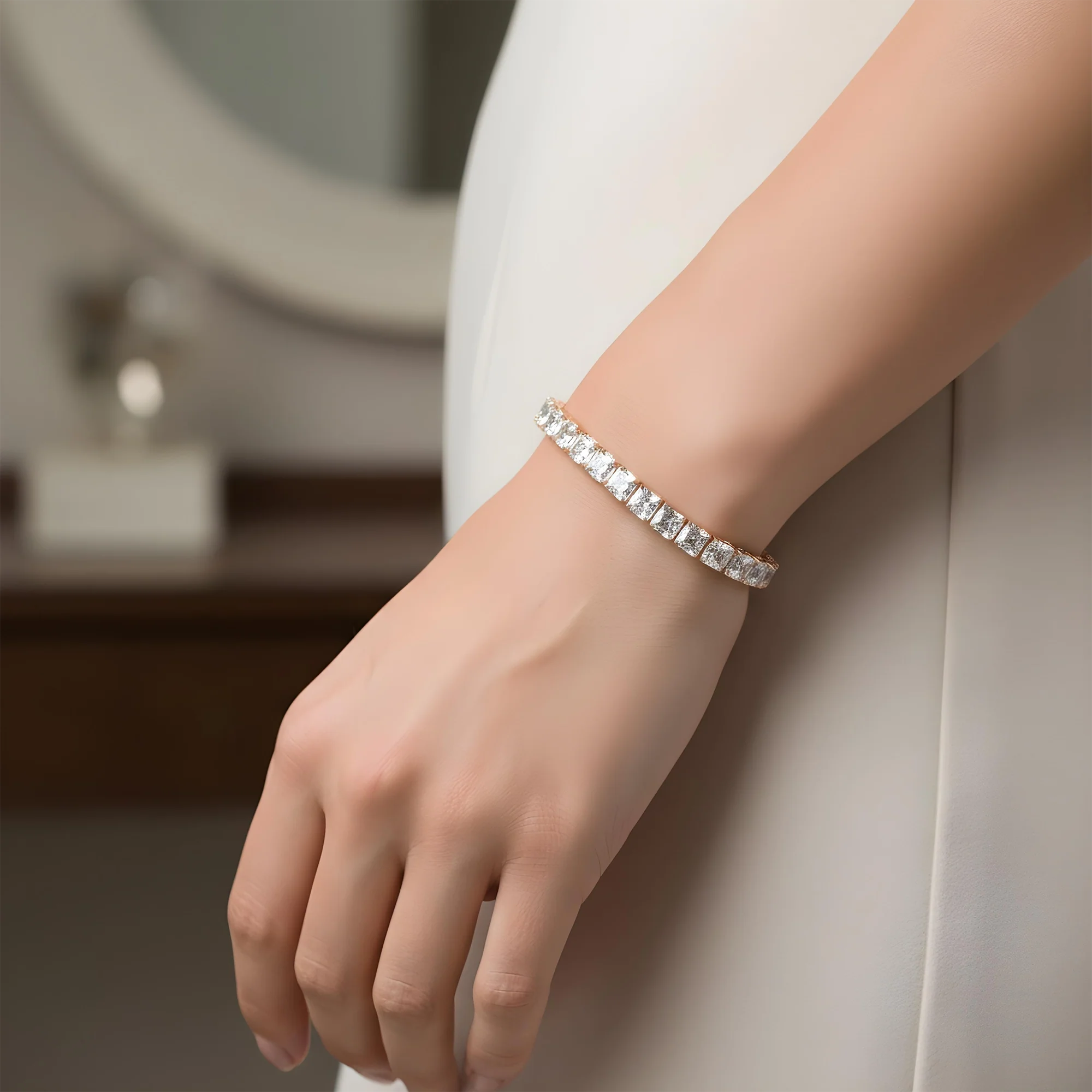 14K White Gold Asscher Cut Diamond Tennis Bracelet 32.90ct - Image 8