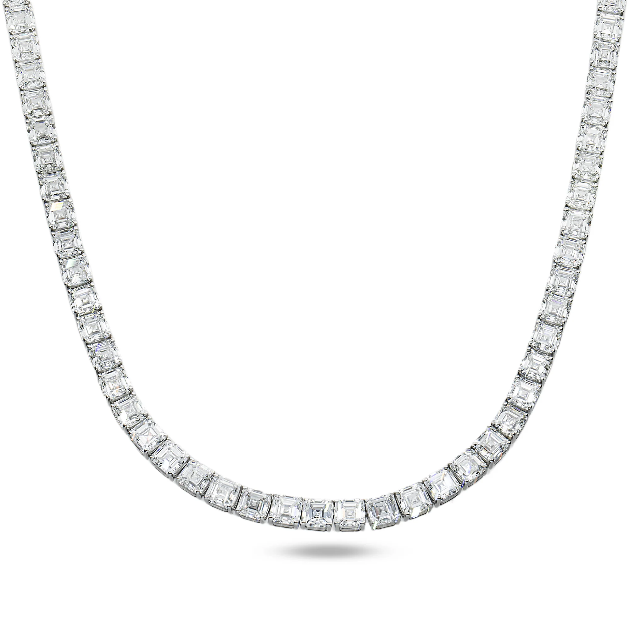 14K White Gold Asscher Cut Diamond Tennis Chain 97.15ct