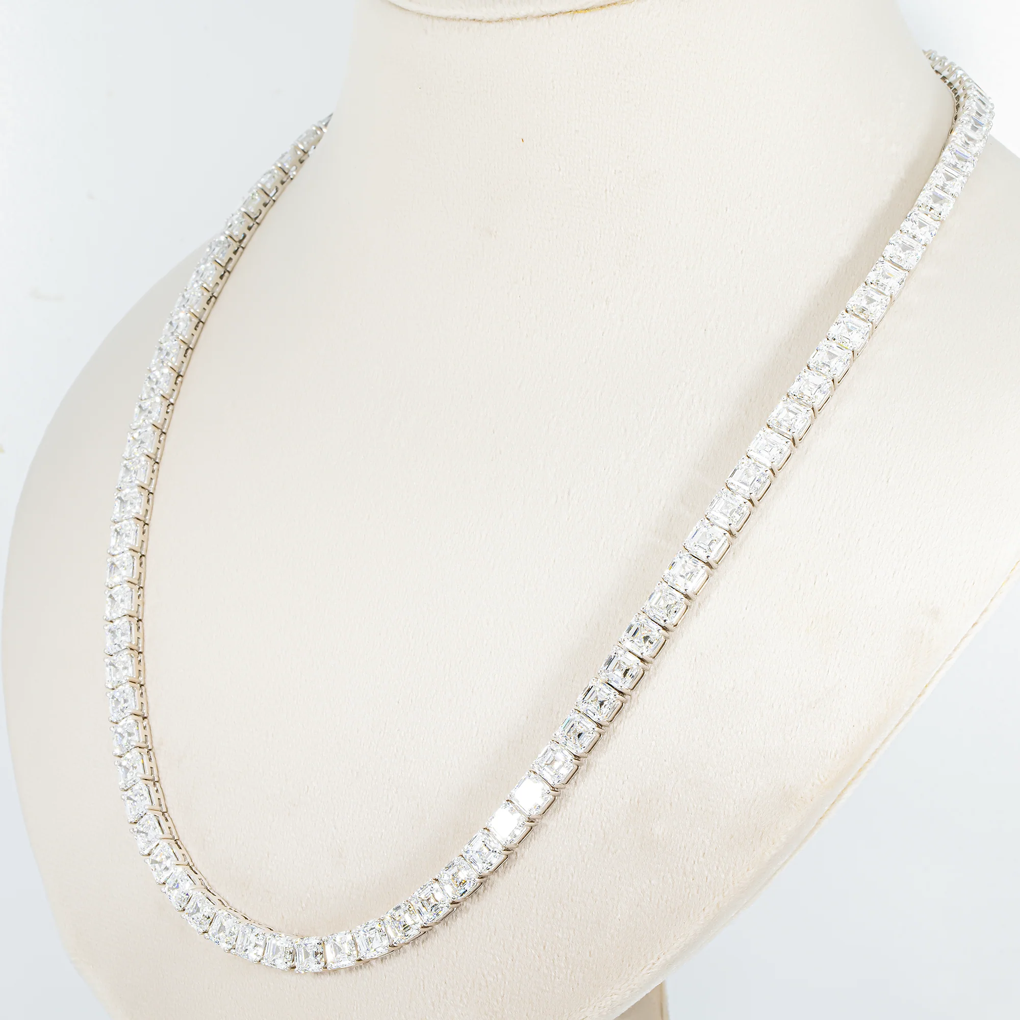 14K White Gold Asscher Cut Diamond Tennis Chain 97.15ct - Image 2