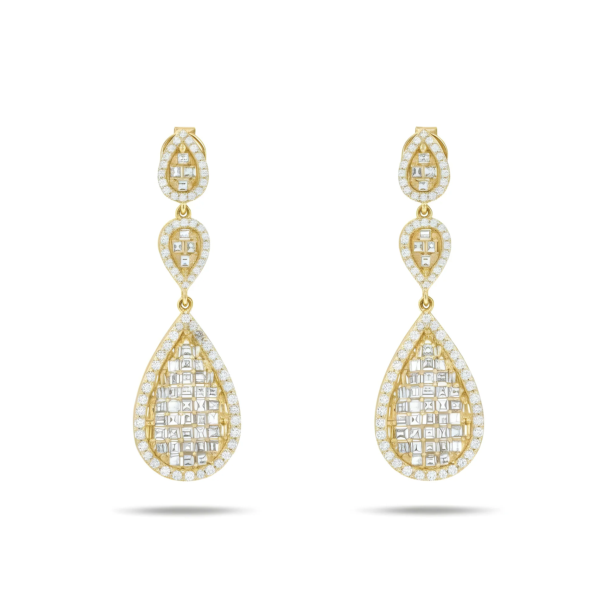 14K White Gold Asscher Cut Diamond Tier Drop Earrings 3.05ctw - Image 4