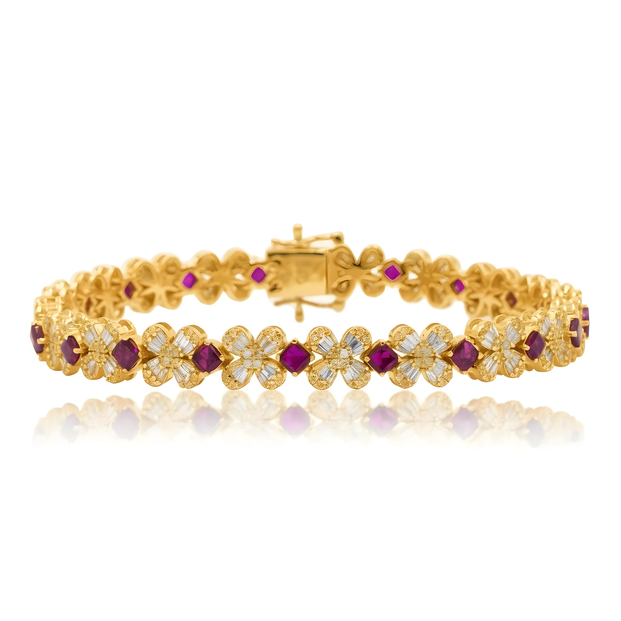 14K White Gold Asscher Cut Ruby & Diamond Bracelet - Image 3