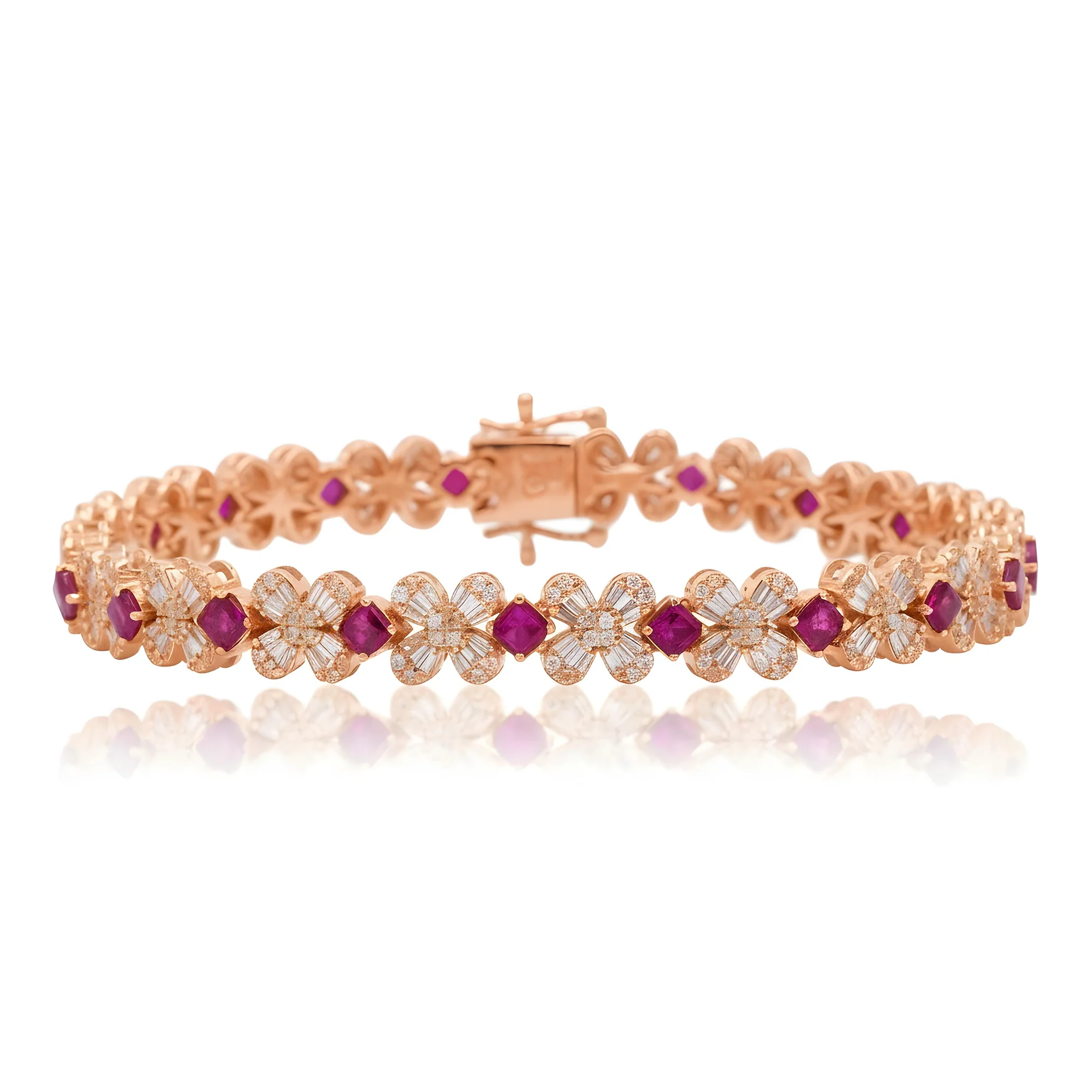 14K White Gold Asscher Cut Ruby & Diamond Bracelet - Image 5