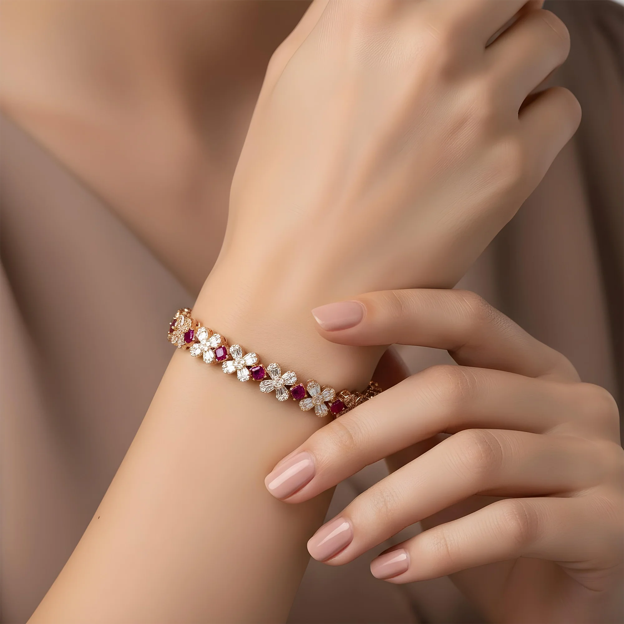 14K White Gold Asscher Cut Ruby & Diamond Bracelet - Image 6