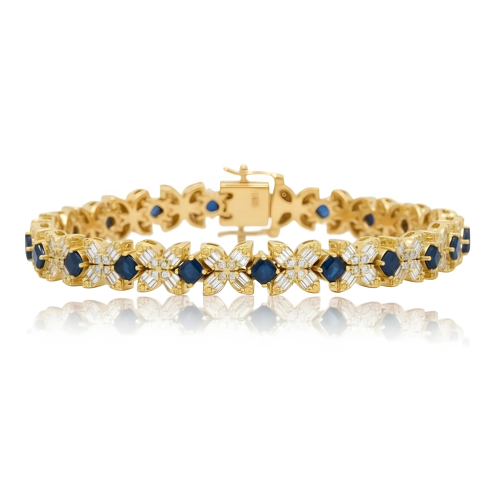 14K White Gold Asscher Cut Sapphire & Diamond Bracelet - Image 4