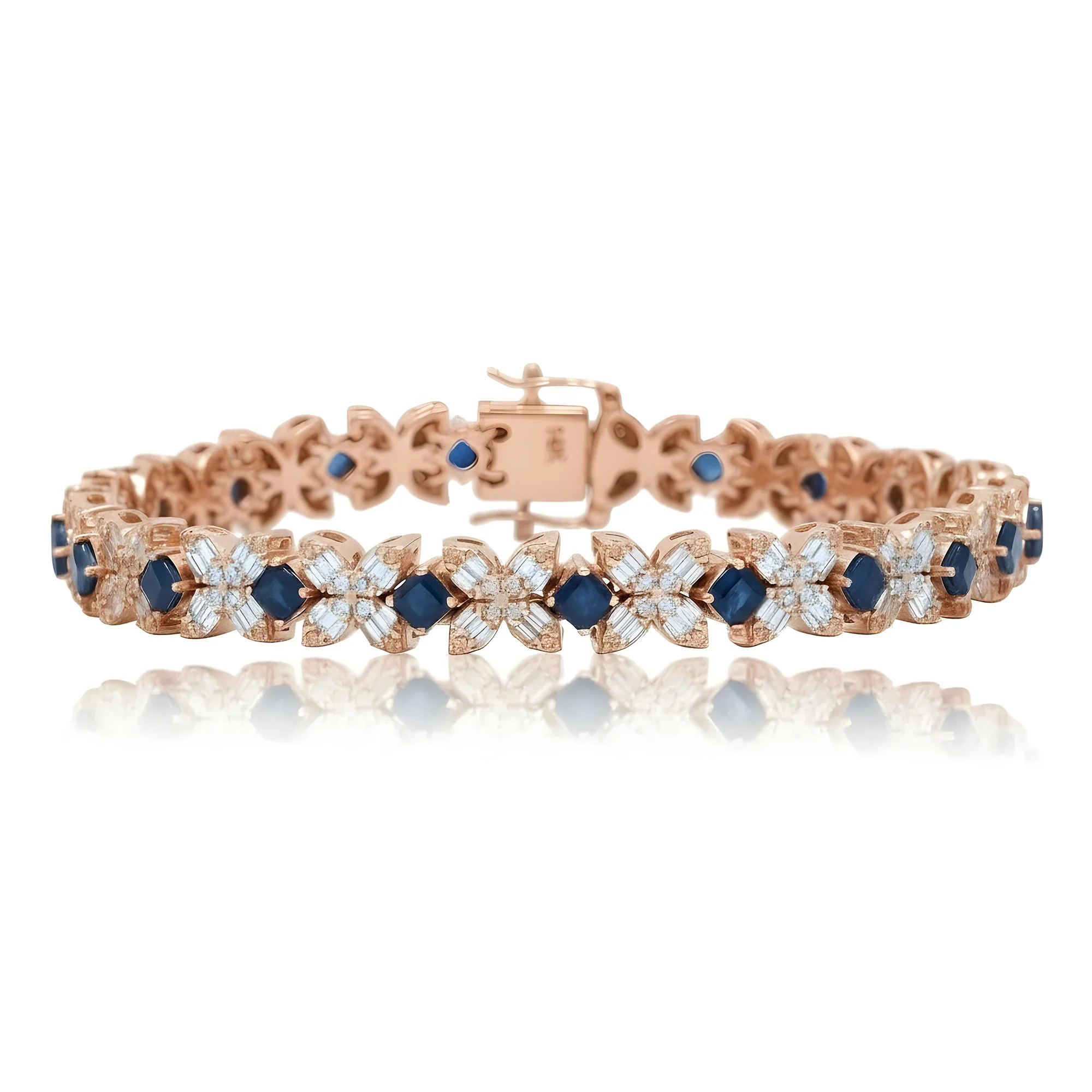 14K White Gold Asscher Cut Sapphire & Diamond Bracelet - Image 6
