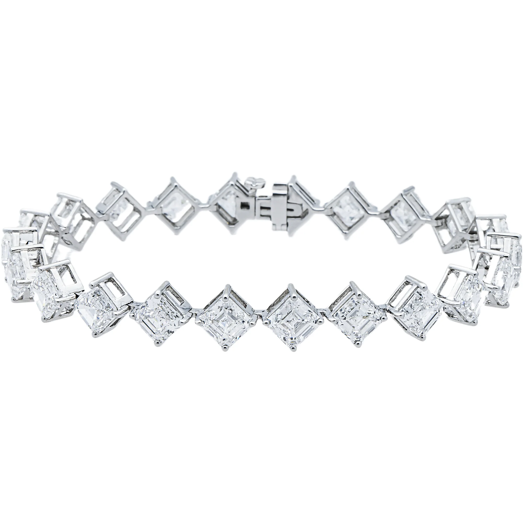 14K White Gold Asscher Diamond Satellite Bracelet 22.27ct