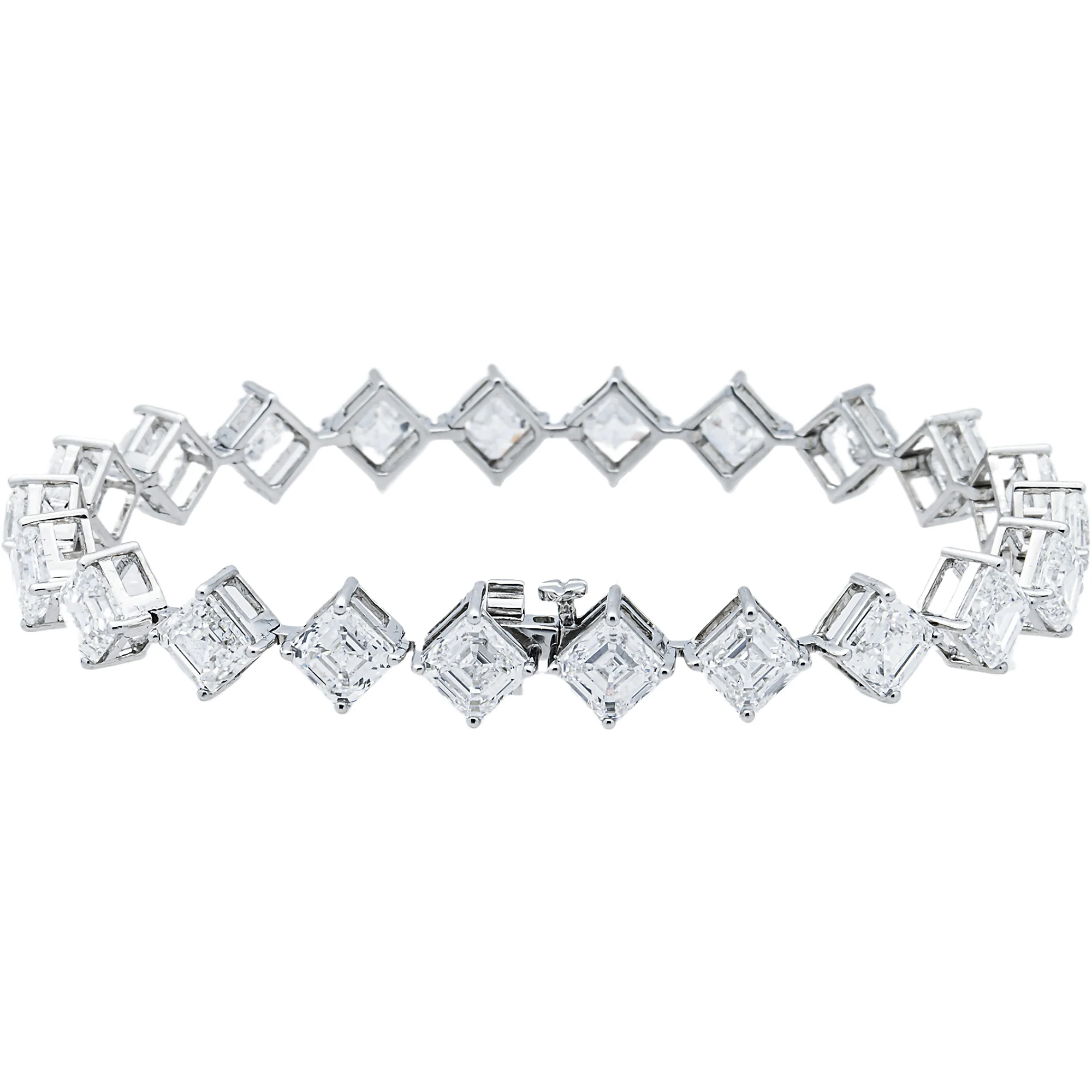 14K White Gold Asscher Diamond Satellite Bracelet 22.27ct - Image 3