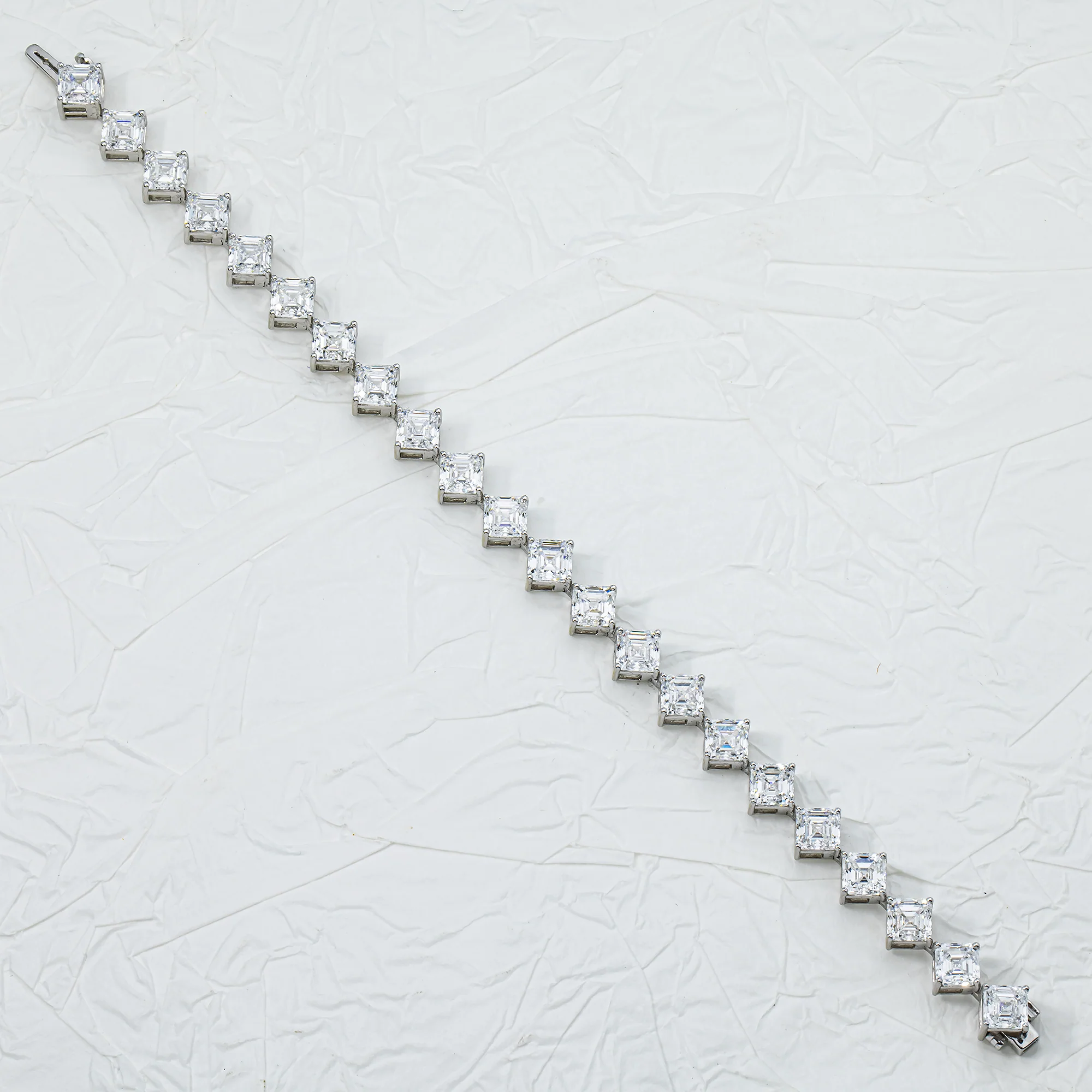 14K White Gold Asscher Diamond Satellite Bracelet 22.27ct - Image 4