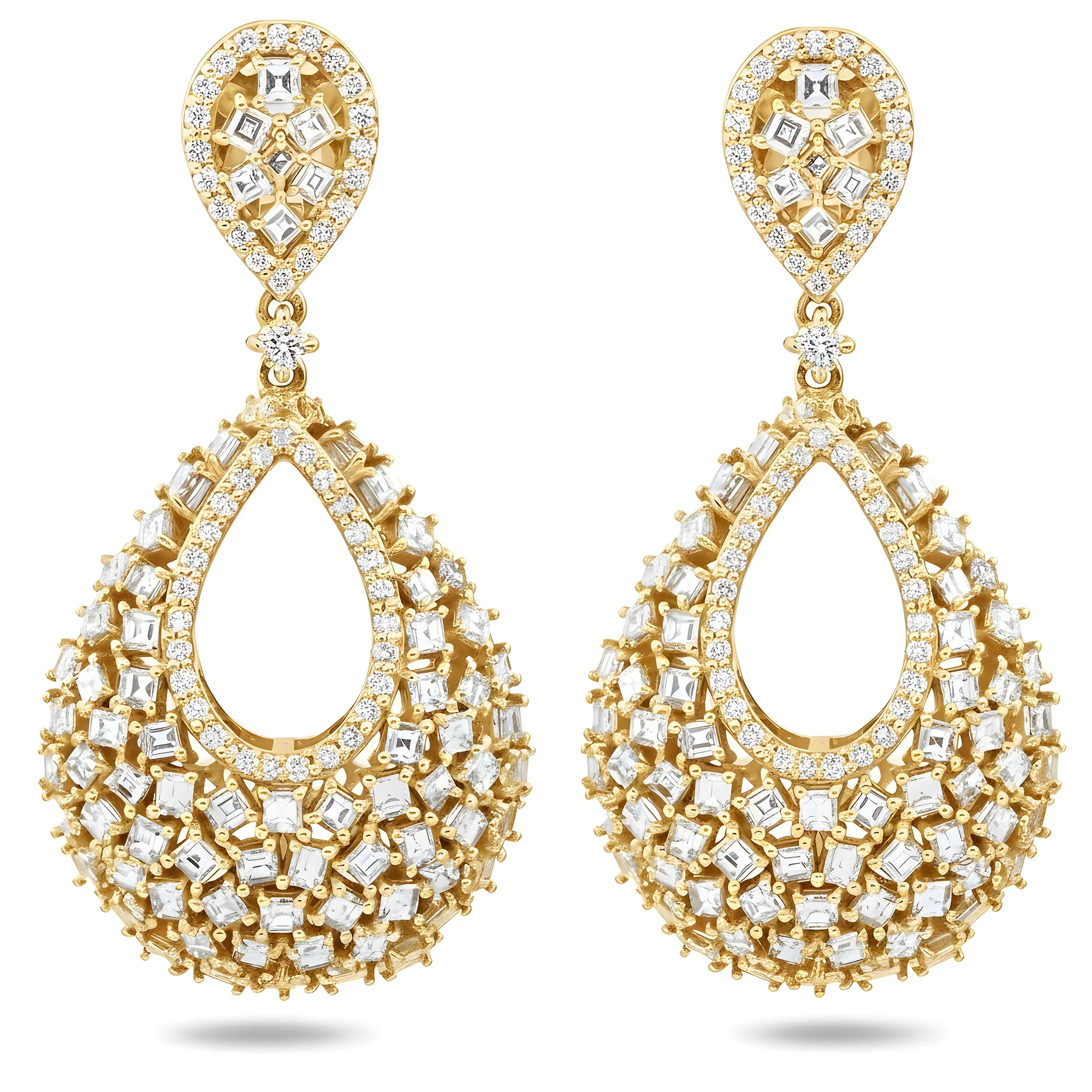 14K White Gold Asscher & Round Cut Drop Earrings 4.23ctw - Image 4