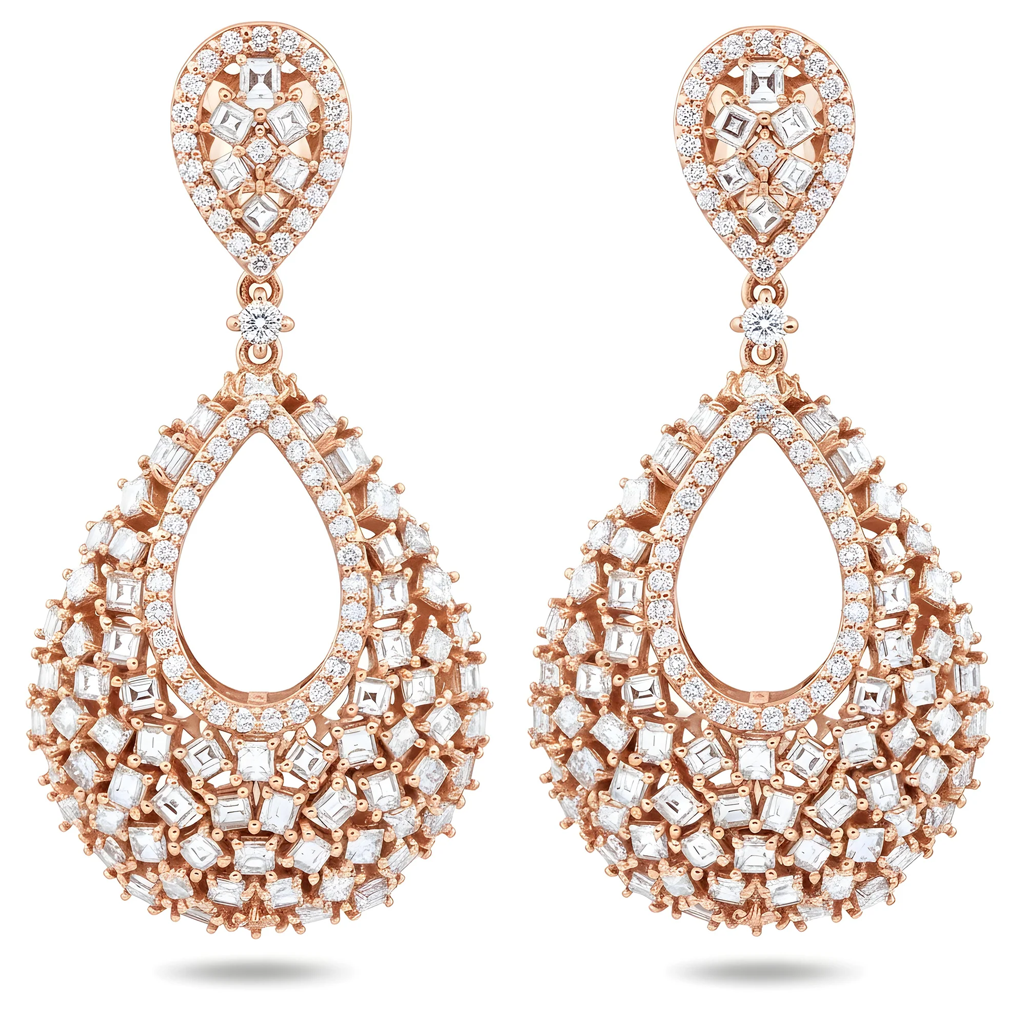 14K White Gold Asscher & Round Cut Drop Earrings 4.23ctw - Image 6