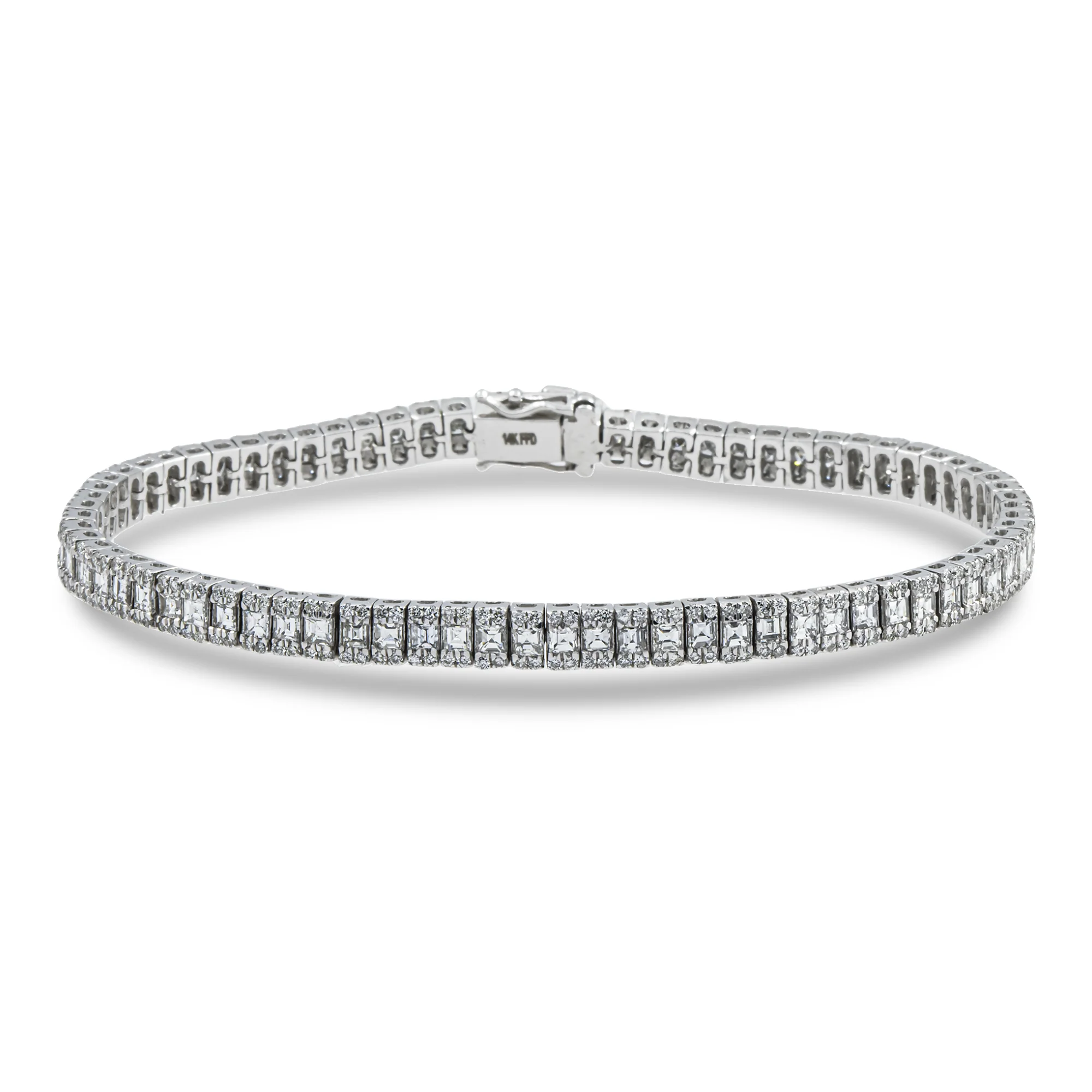 14K White Gold Asscher & Round Diamond Tennis Bracelet 5.17ct