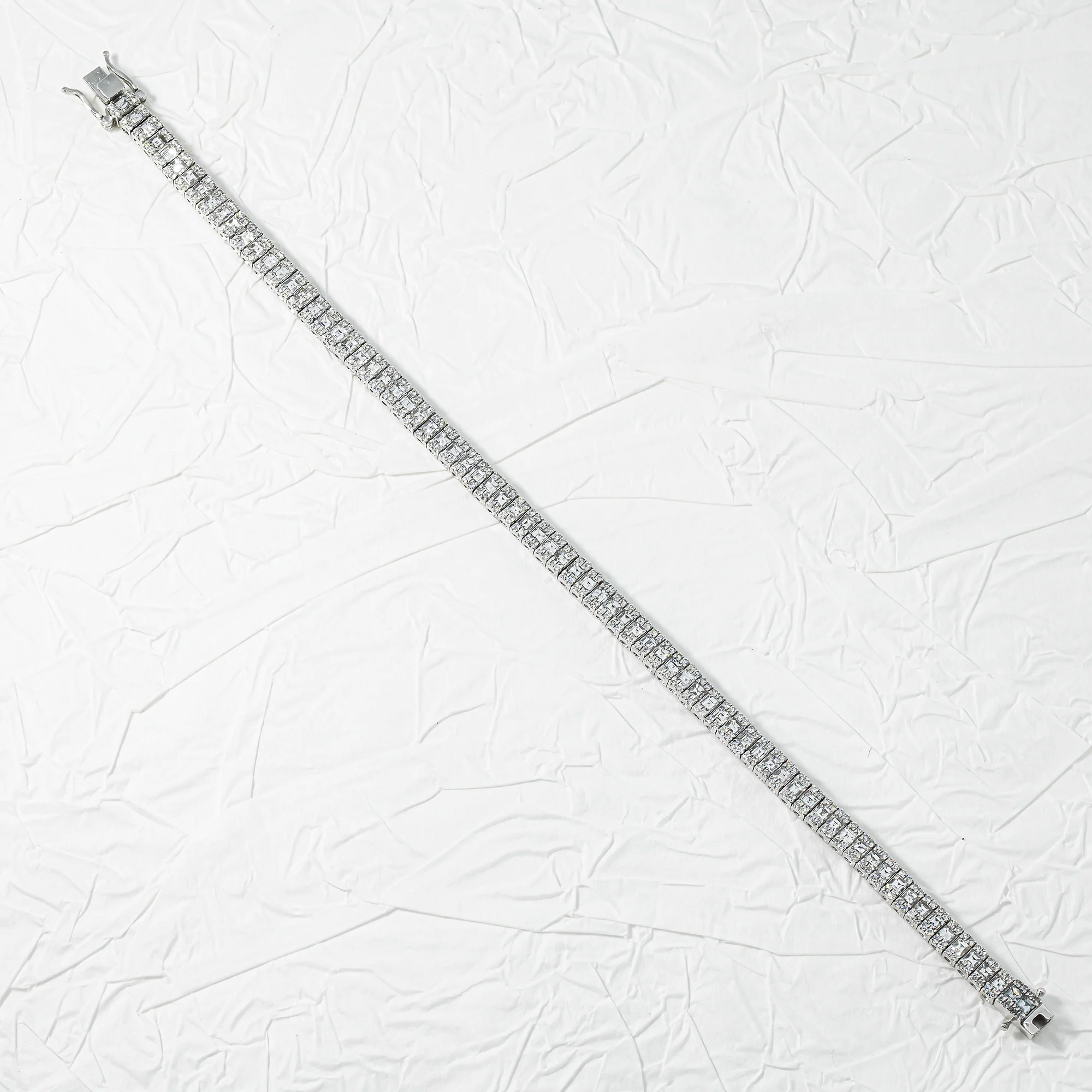 14K White Gold Asscher & Round Diamond Tennis Bracelet 5.17ct - Image 3