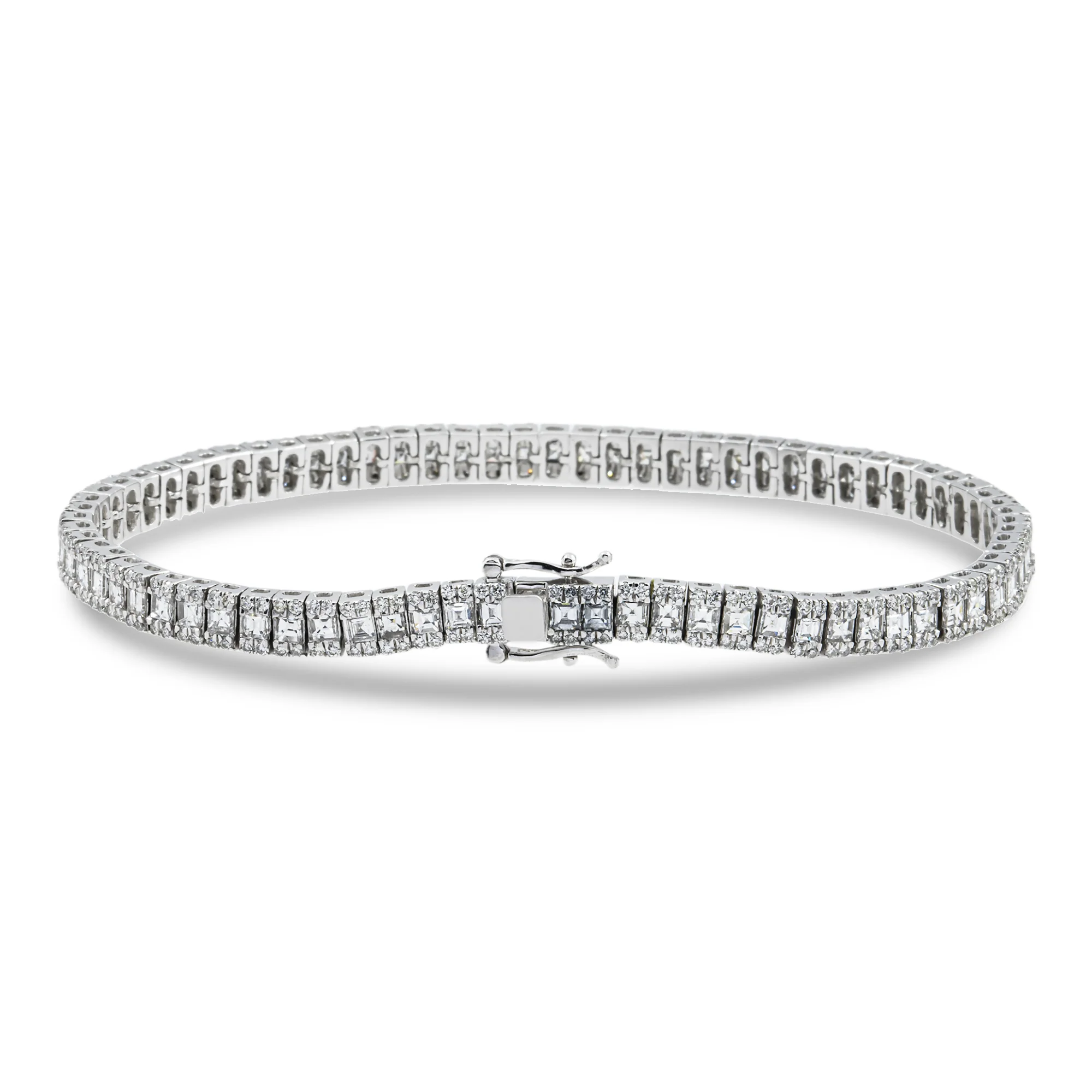 14K White Gold Asscher & Round Diamond Tennis Bracelet 5.17ct - Image 4
