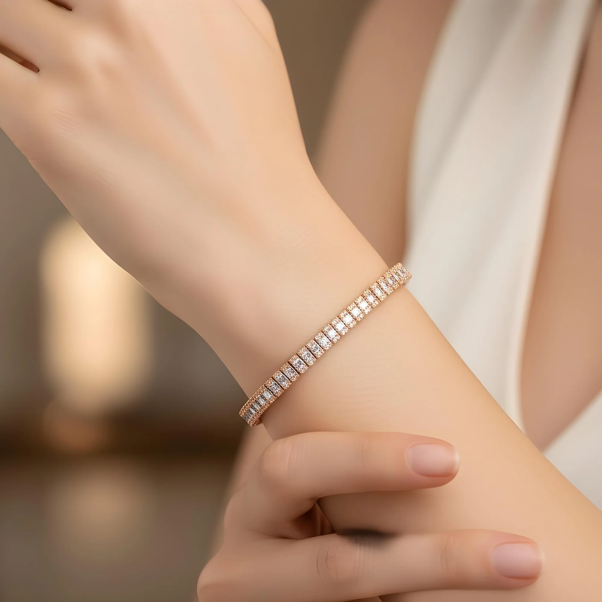 14K White Gold Asscher & Round Diamond Tennis Bracelet 5.17ct - Image 8