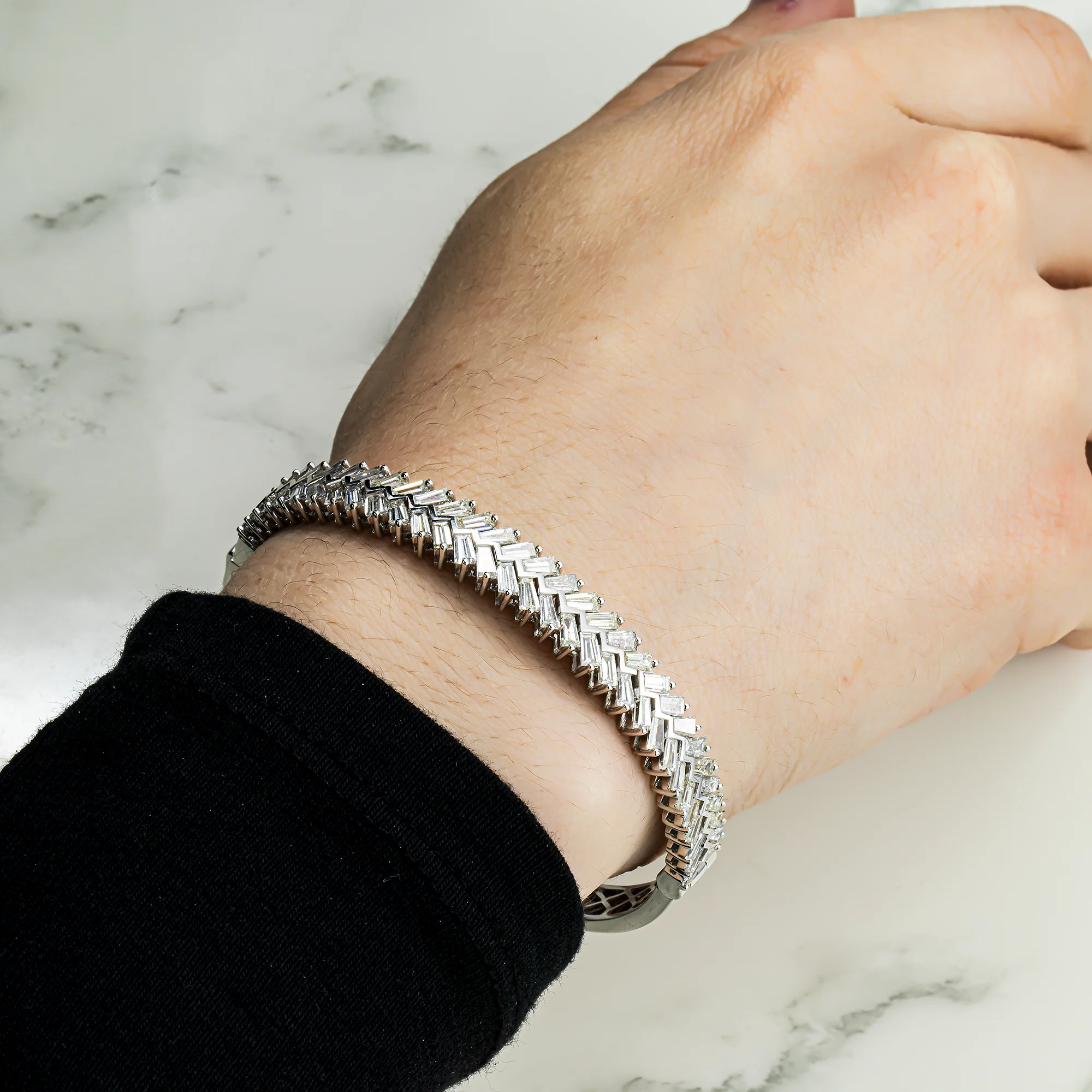 14K White Gold Baguette Diamond Bangle Bracelet 6.11ct - Image 3
