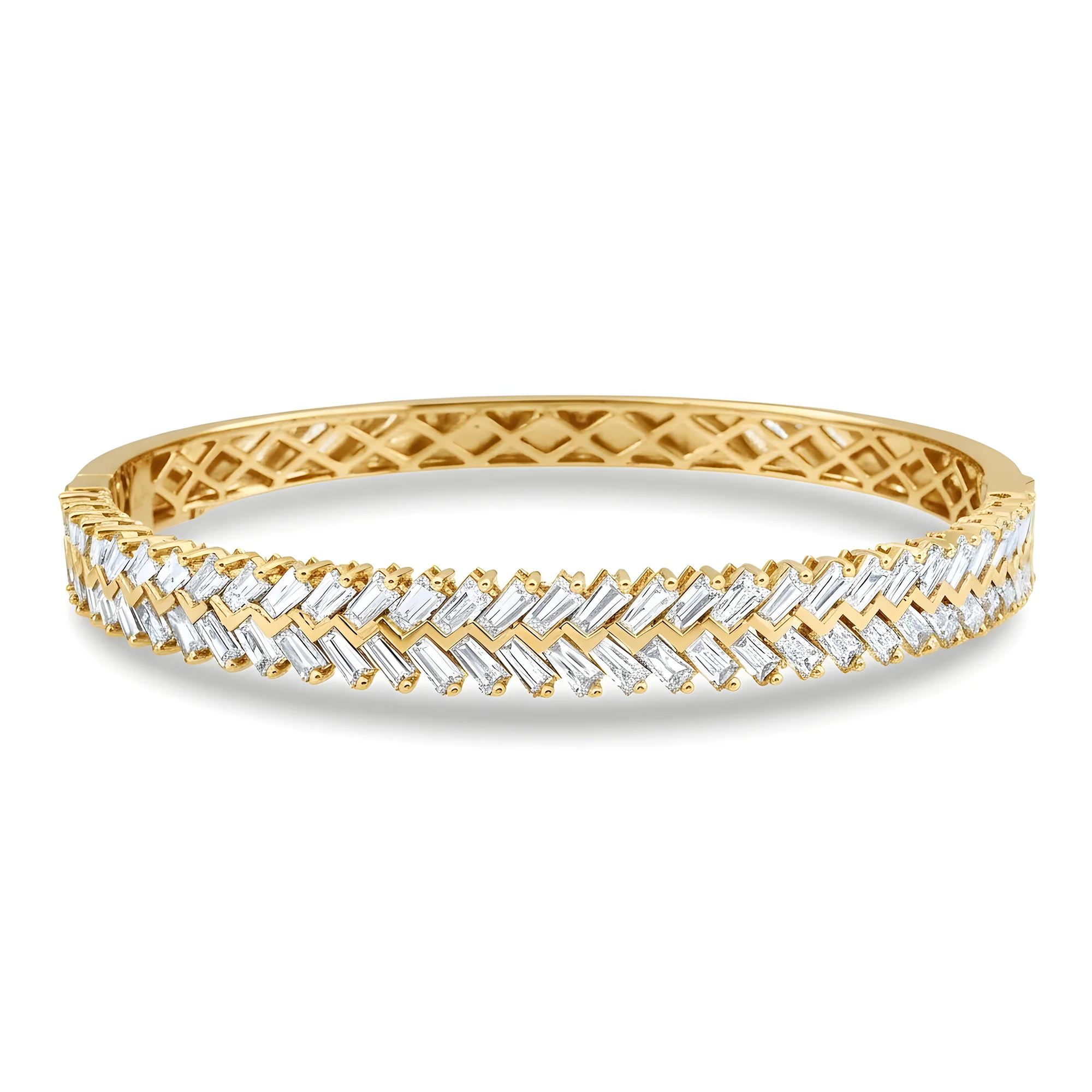 14K White Gold Baguette Diamond Bangle Bracelet 6.11ct - Image 4
