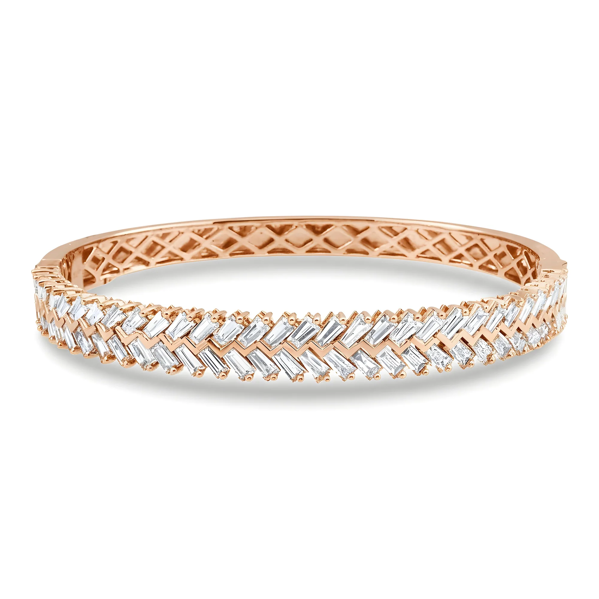 14K White Gold Baguette Diamond Bangle Bracelet 6.11ct - Image 6