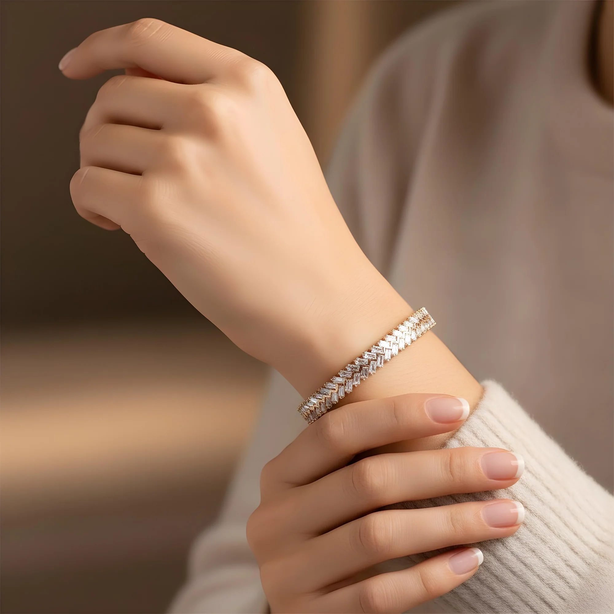 14K White Gold Baguette Diamond Bangle Bracelet 6.11ct - Image 7