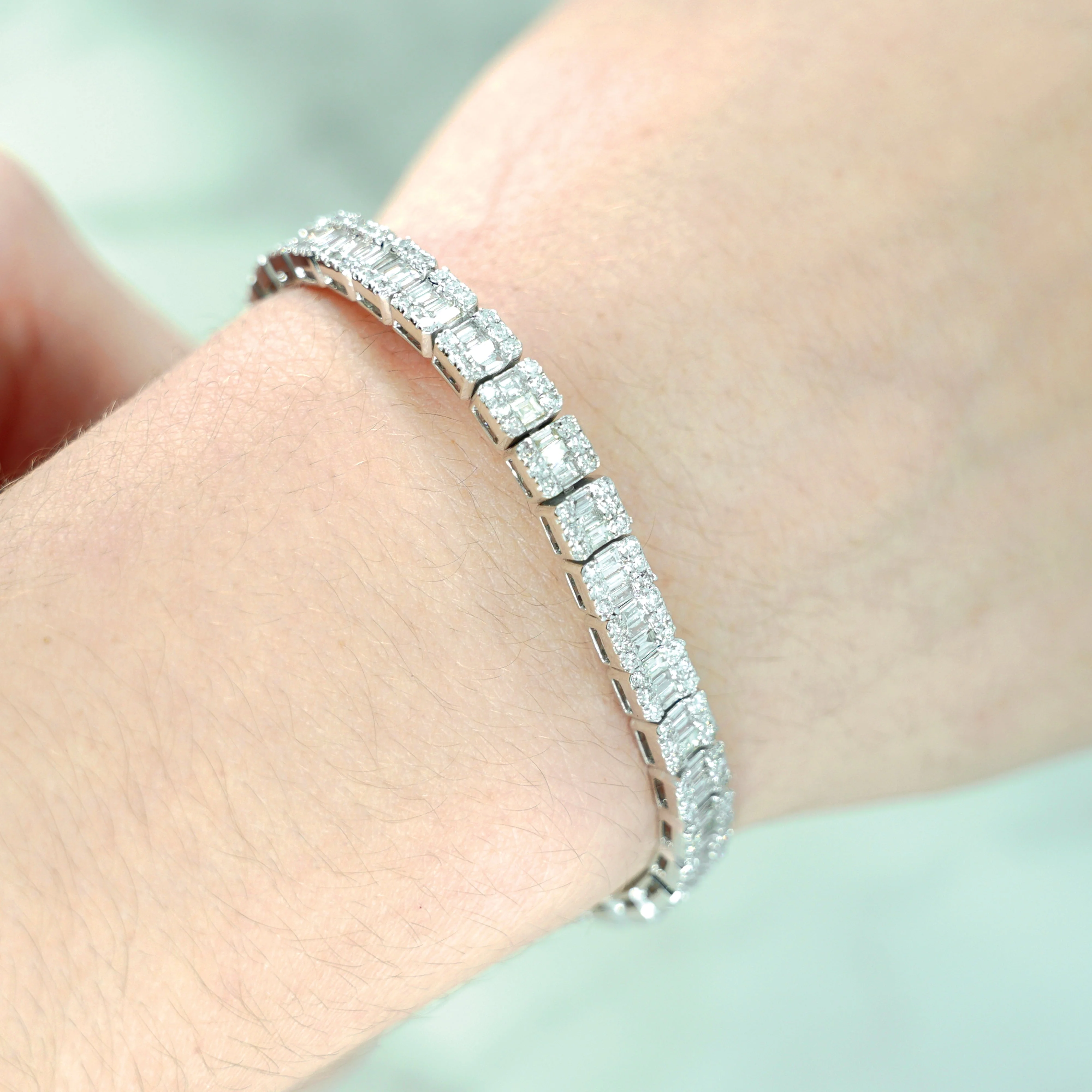 14K White Gold Baguette Diamond Tennis Bracelet 6.06ct - Image 2