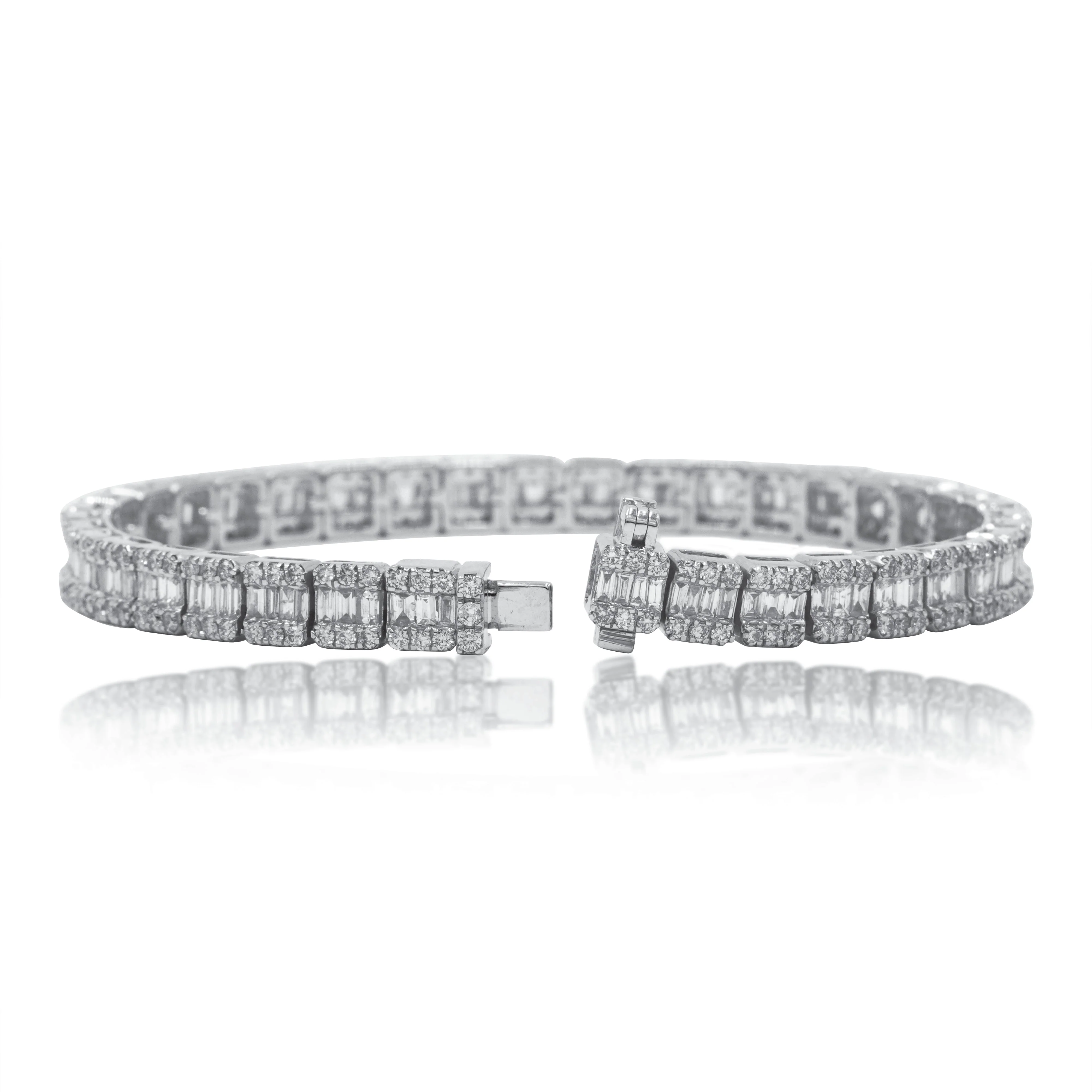 14K White Gold Baguette Diamond Tennis Bracelet 6.06ct - Image 3