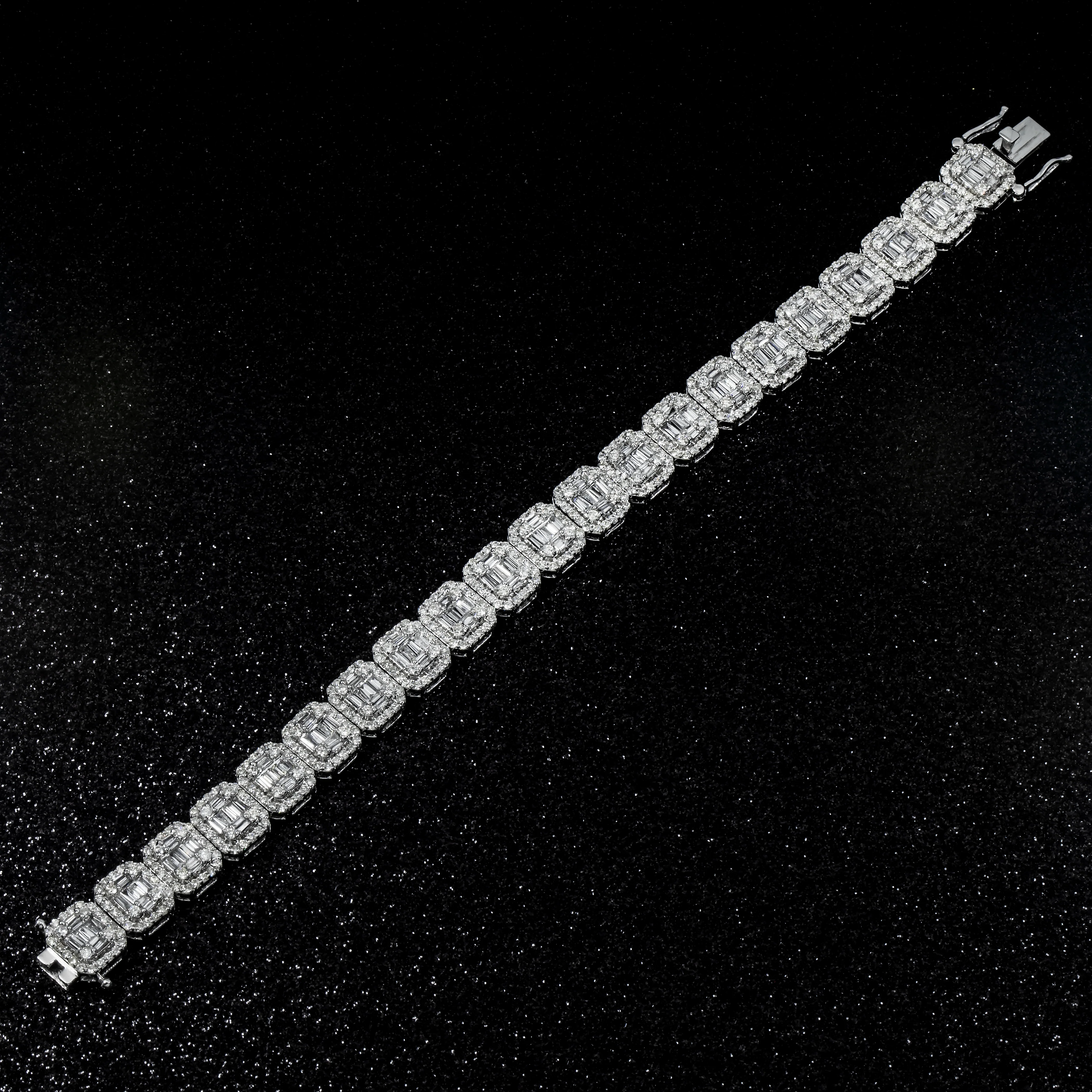 14K White Gold Square Link Baguette Diamond Bracelet 8.73ct - Image 4
