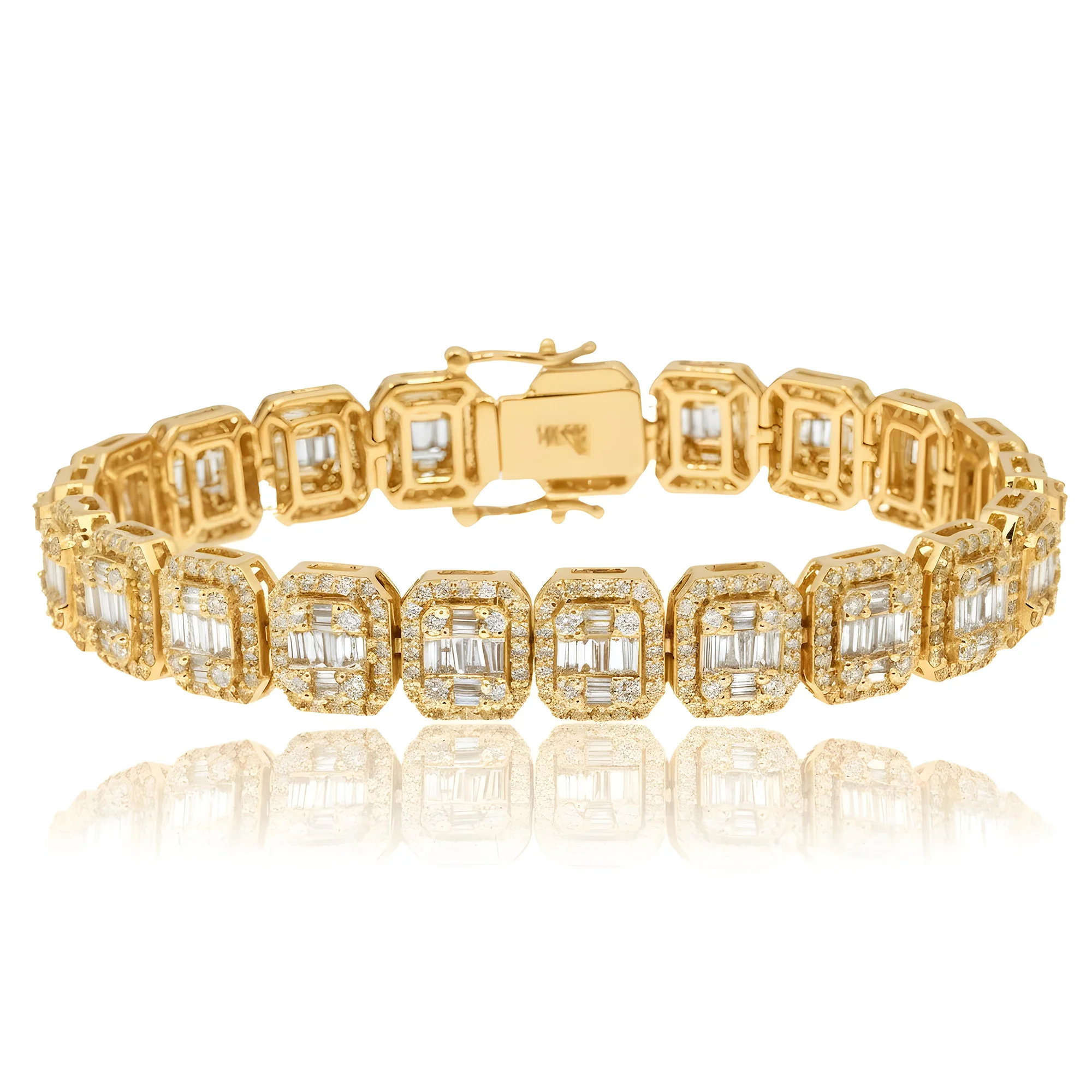 14K White Gold Square Link Baguette Diamond Bracelet 8.73ct - Image 5