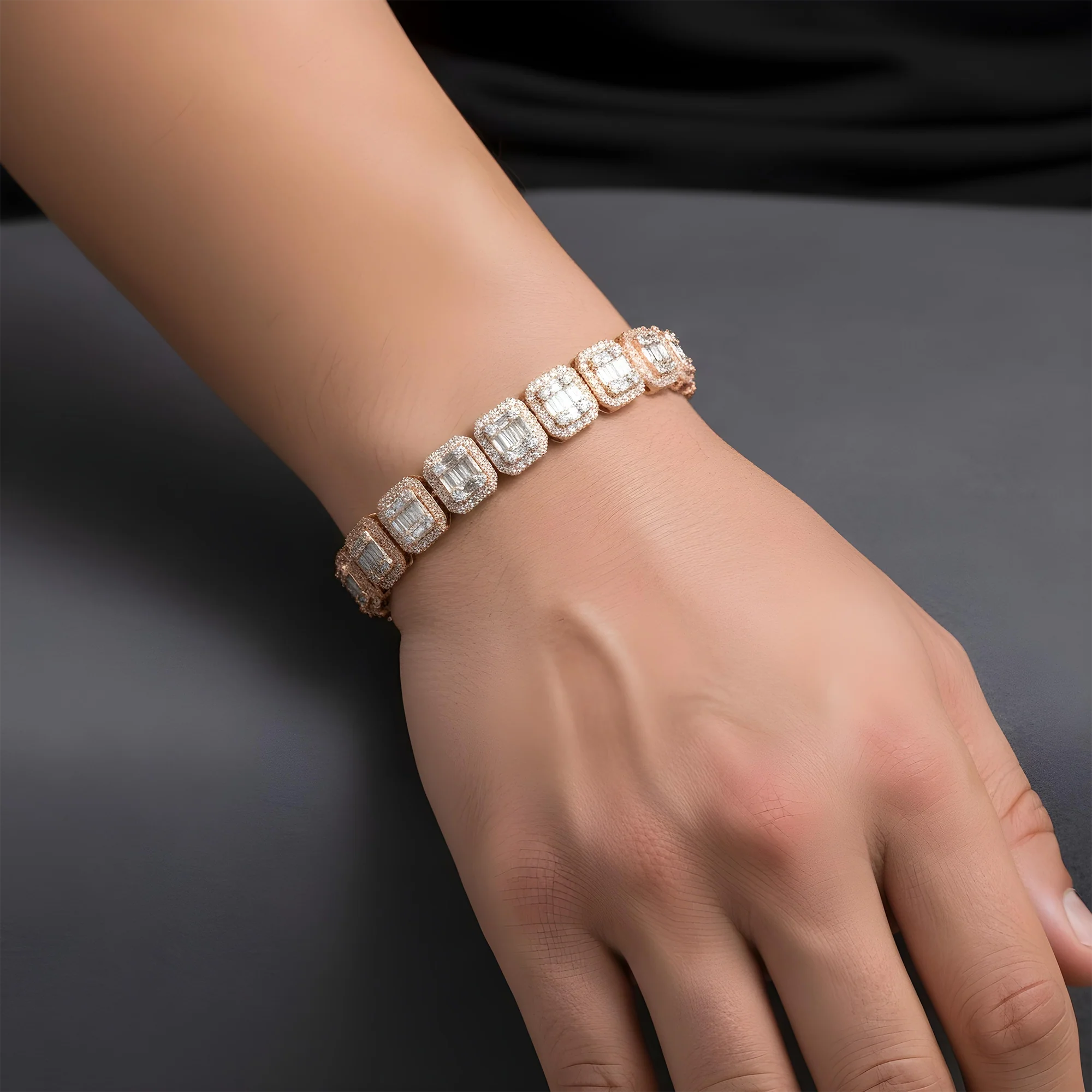 14K White Gold Square Link Baguette Diamond Bracelet 8.73ct - Image 8