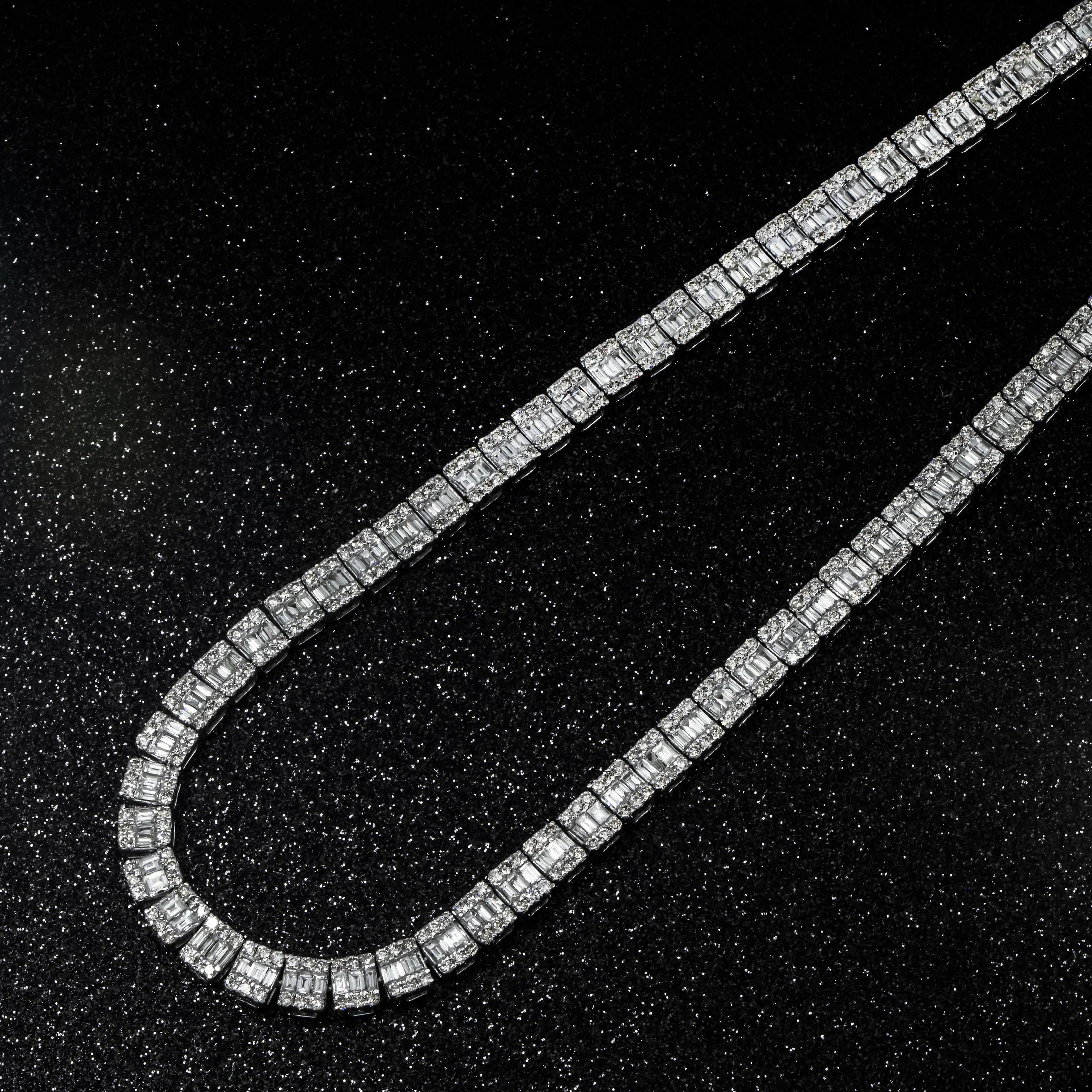 14K White Gold Baguette Diamond Chain 19.86ct - Image 3