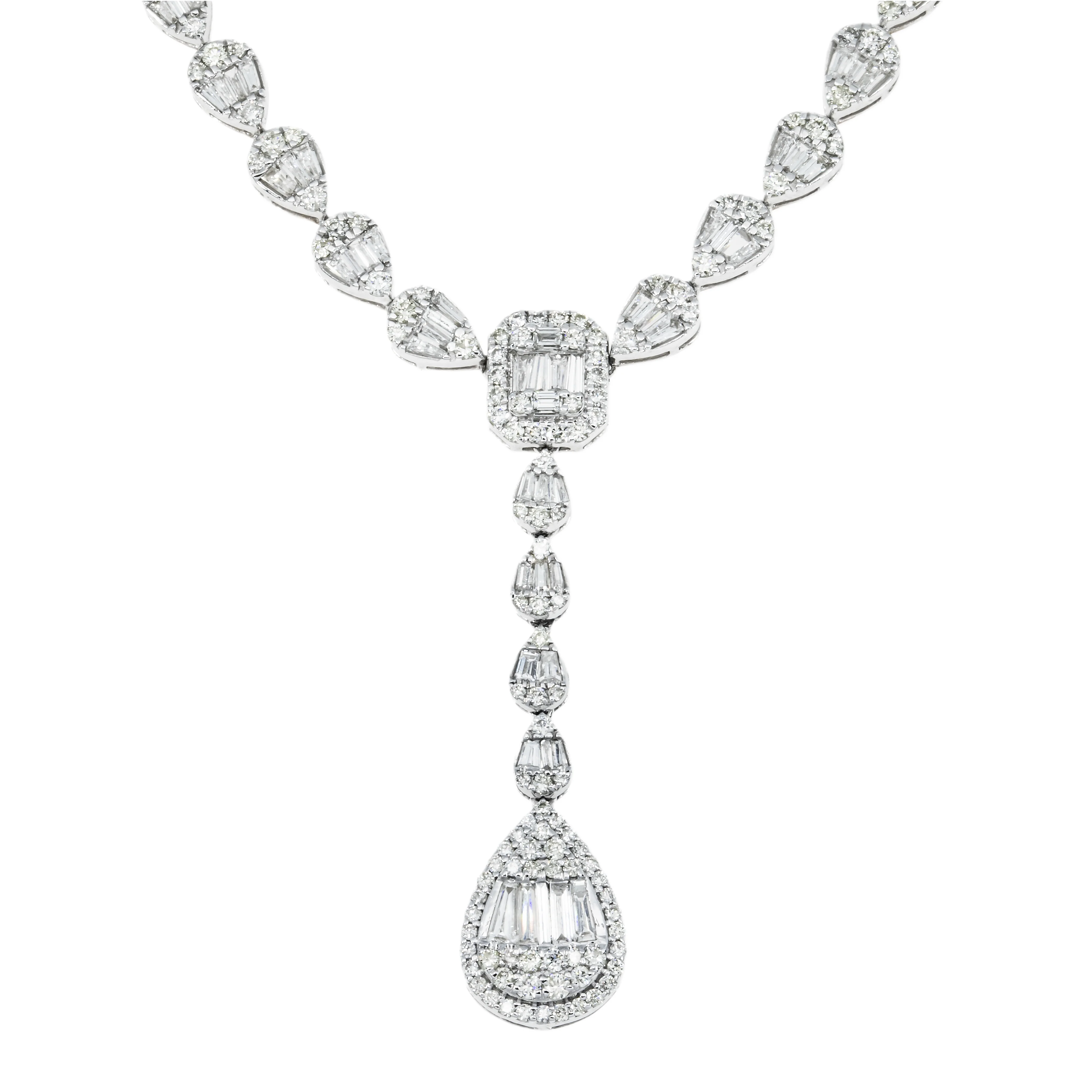 14K White Gold Baguette Diamond Drop Necklace 9.52ct - Image 3