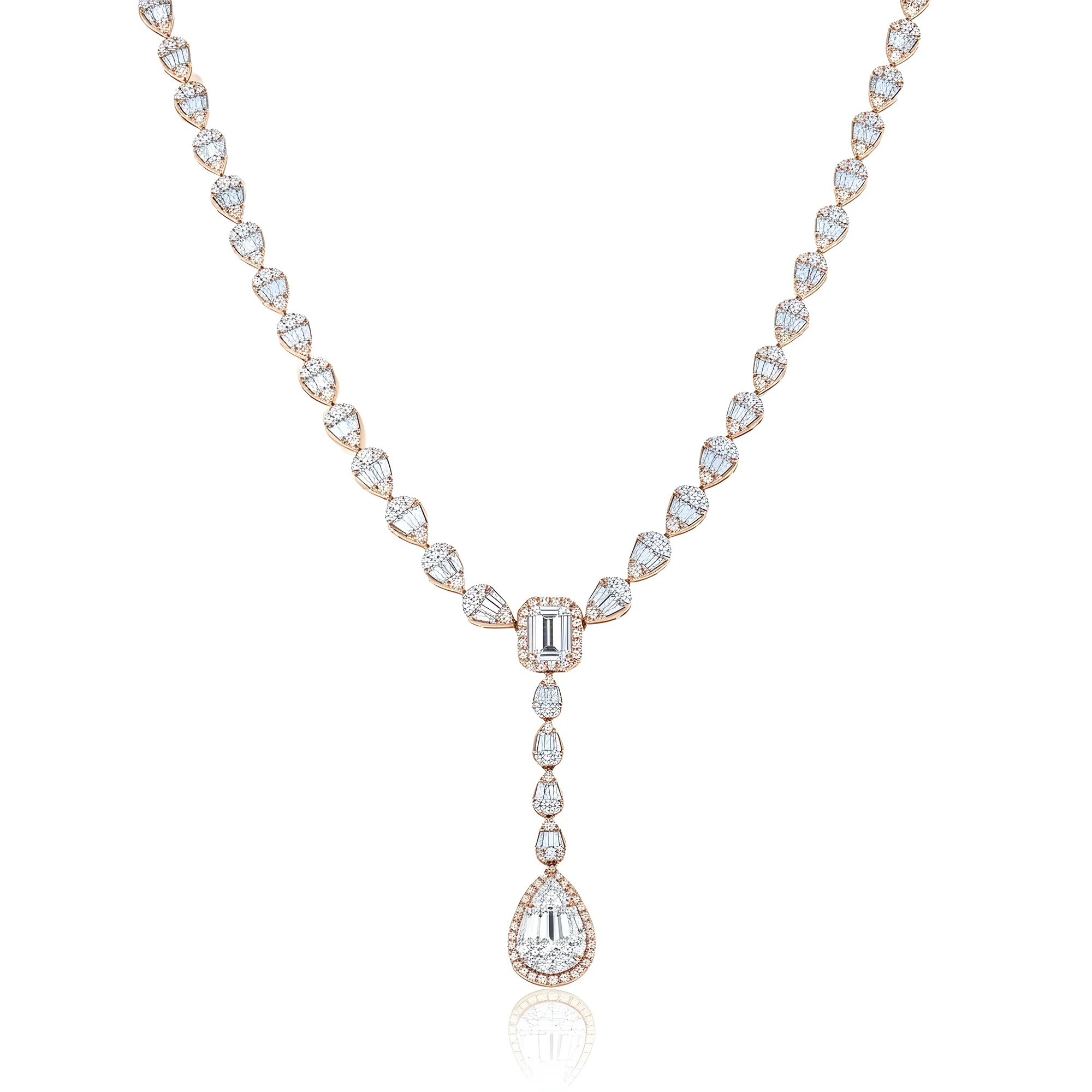 14K White Gold Baguette Diamond Drop Necklace 9.52ct - Image 8