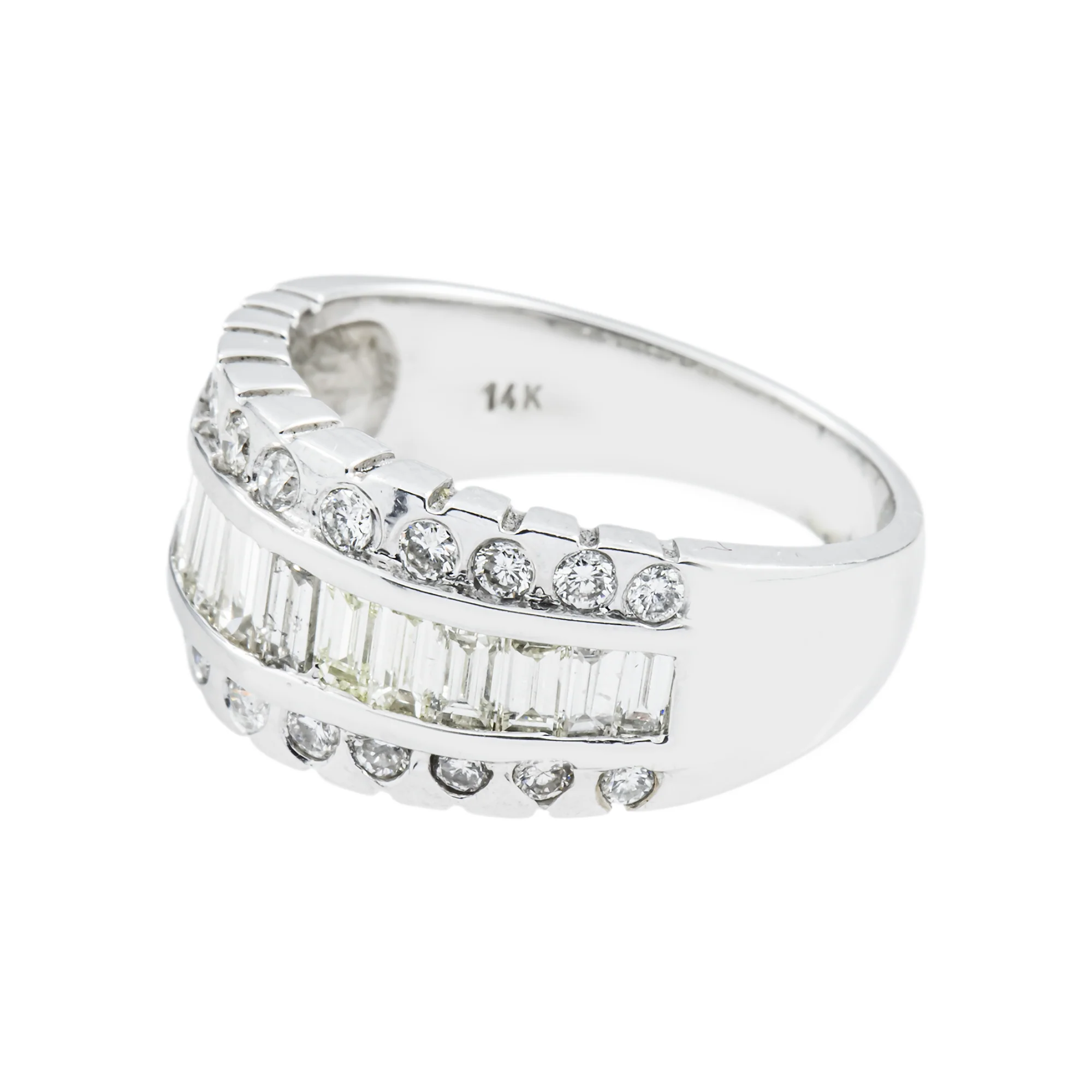 14K White Gold Baguette & Round Cut Diamond Ring 1.50ct - Image 4
