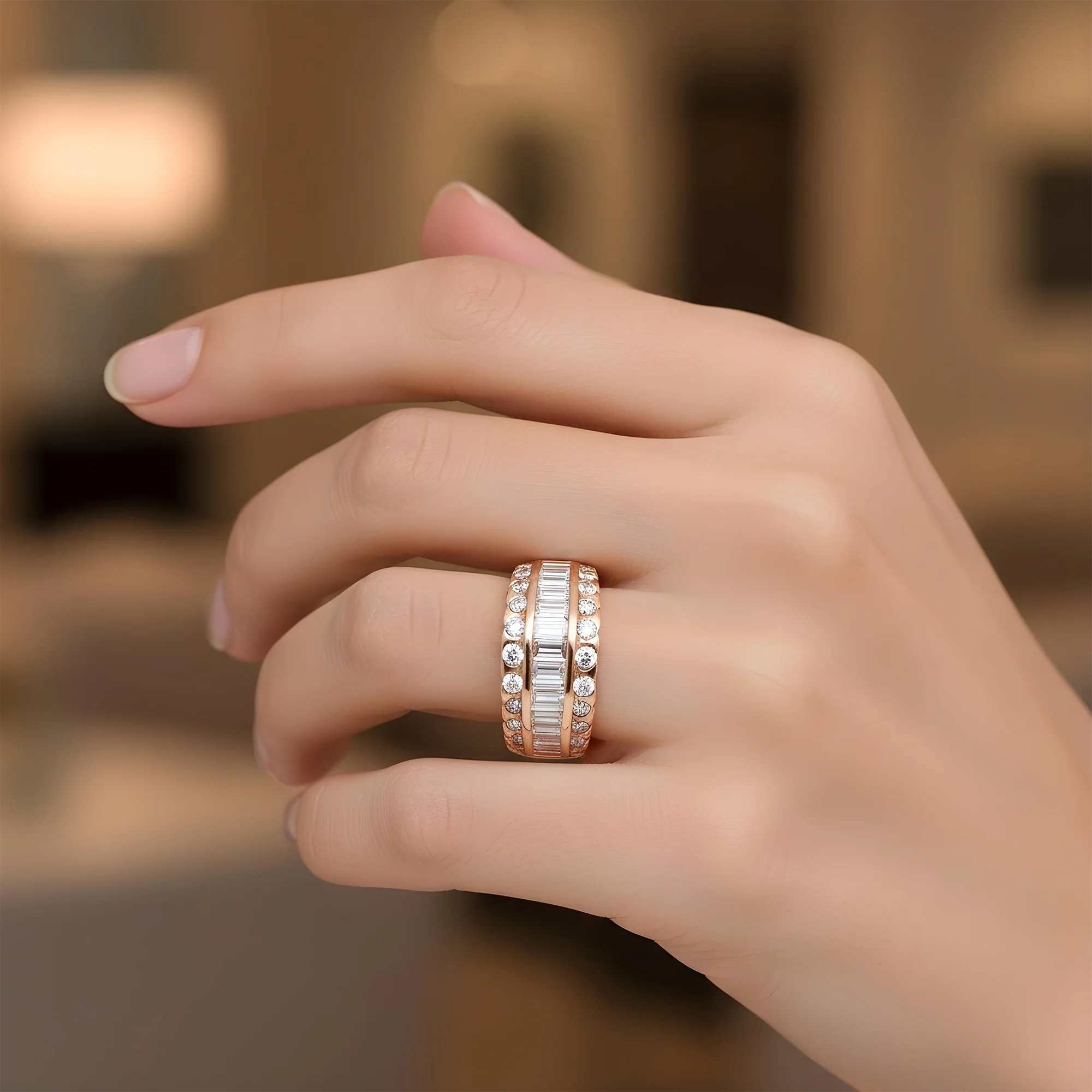 14K White Gold Baguette & Round Cut Diamond Ring 1.50ct - Image 9