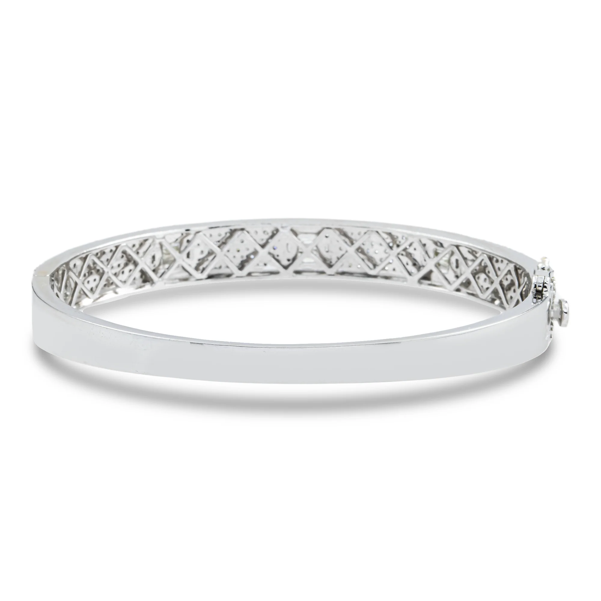 14K White Gold Baguette & Round Diamond Bangle Bracelet 3.30ct - Image 3