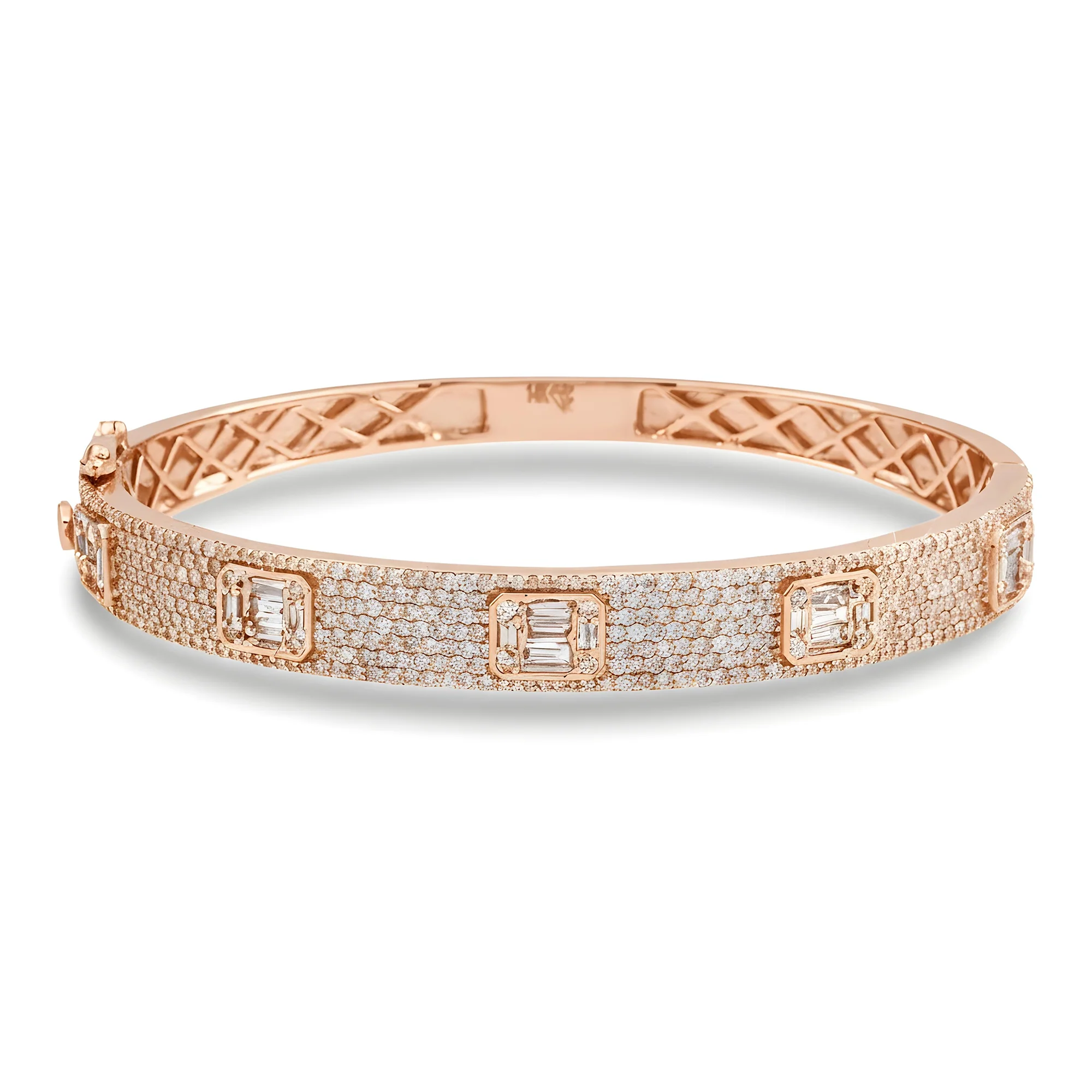 14K White Gold Baguette & Round Diamond Bangle Bracelet 3.30ct - Image 6