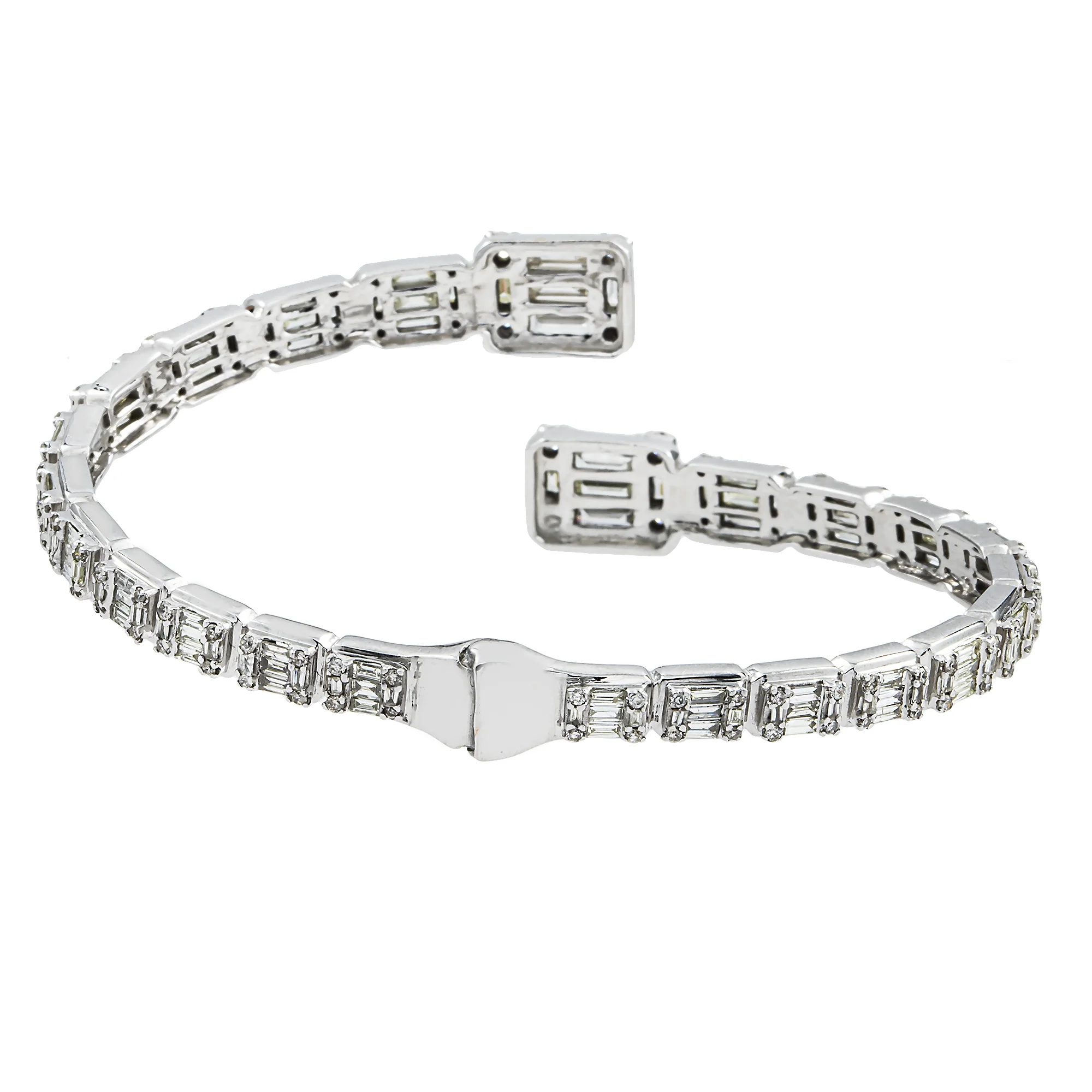 14K White Gold Baguette & Round Diamond Bangle Bracelet 5.50ct - Image 3