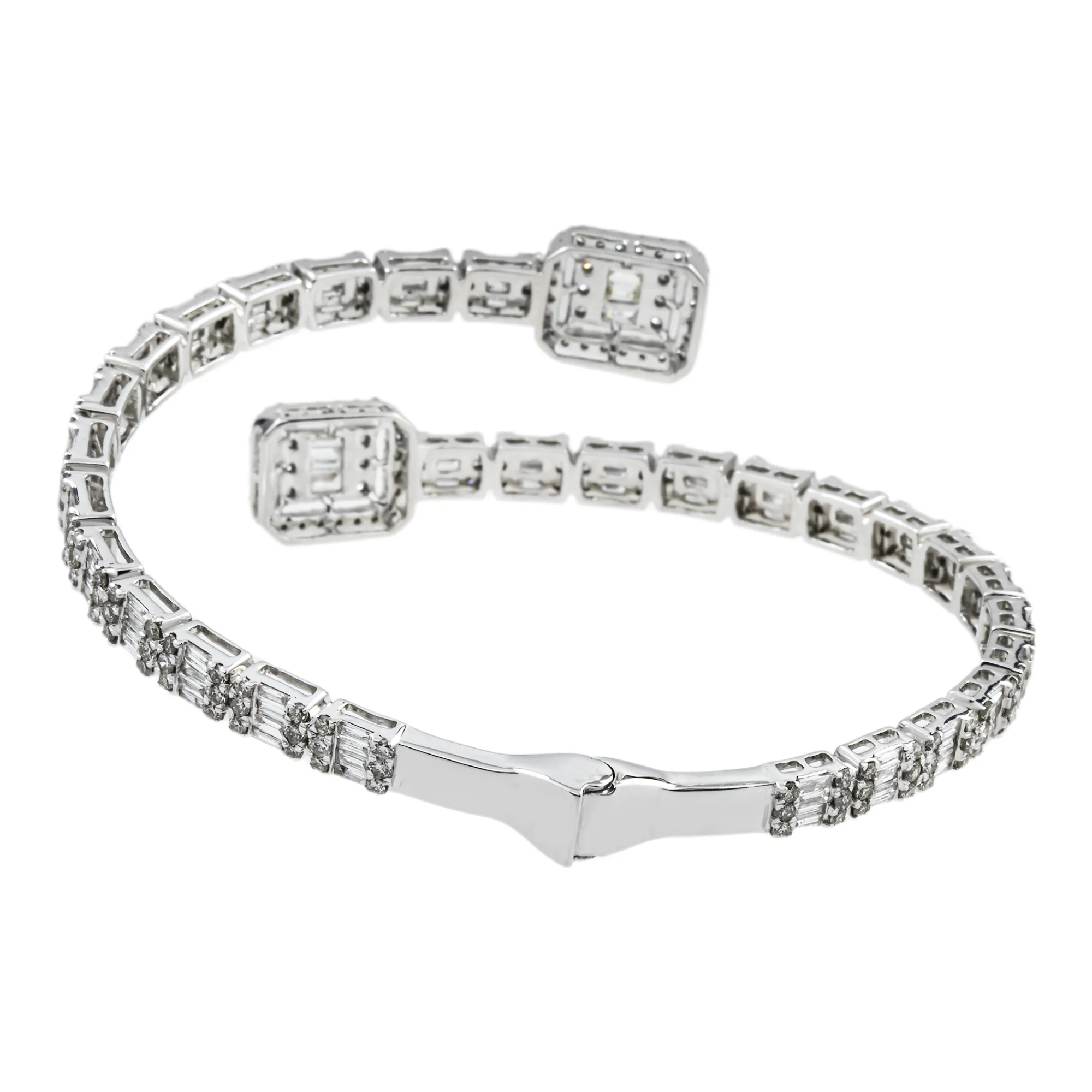 14K White Gold Baguette & Round Diamond Bangle Bracelet 6.40ct - Image 4