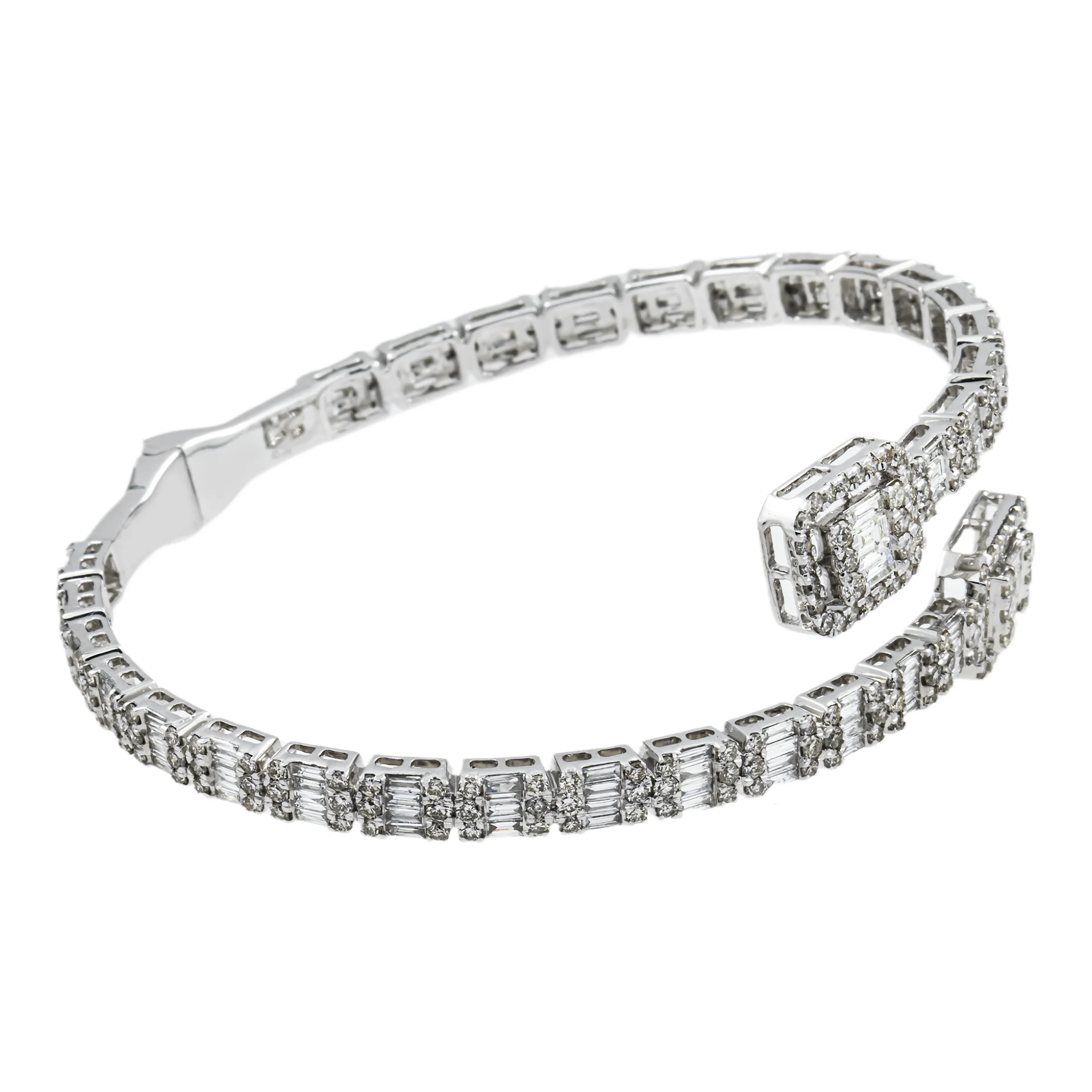 14K White Gold Baguette & Round Diamond Bangle Bracelet 6.40ct - Image 5