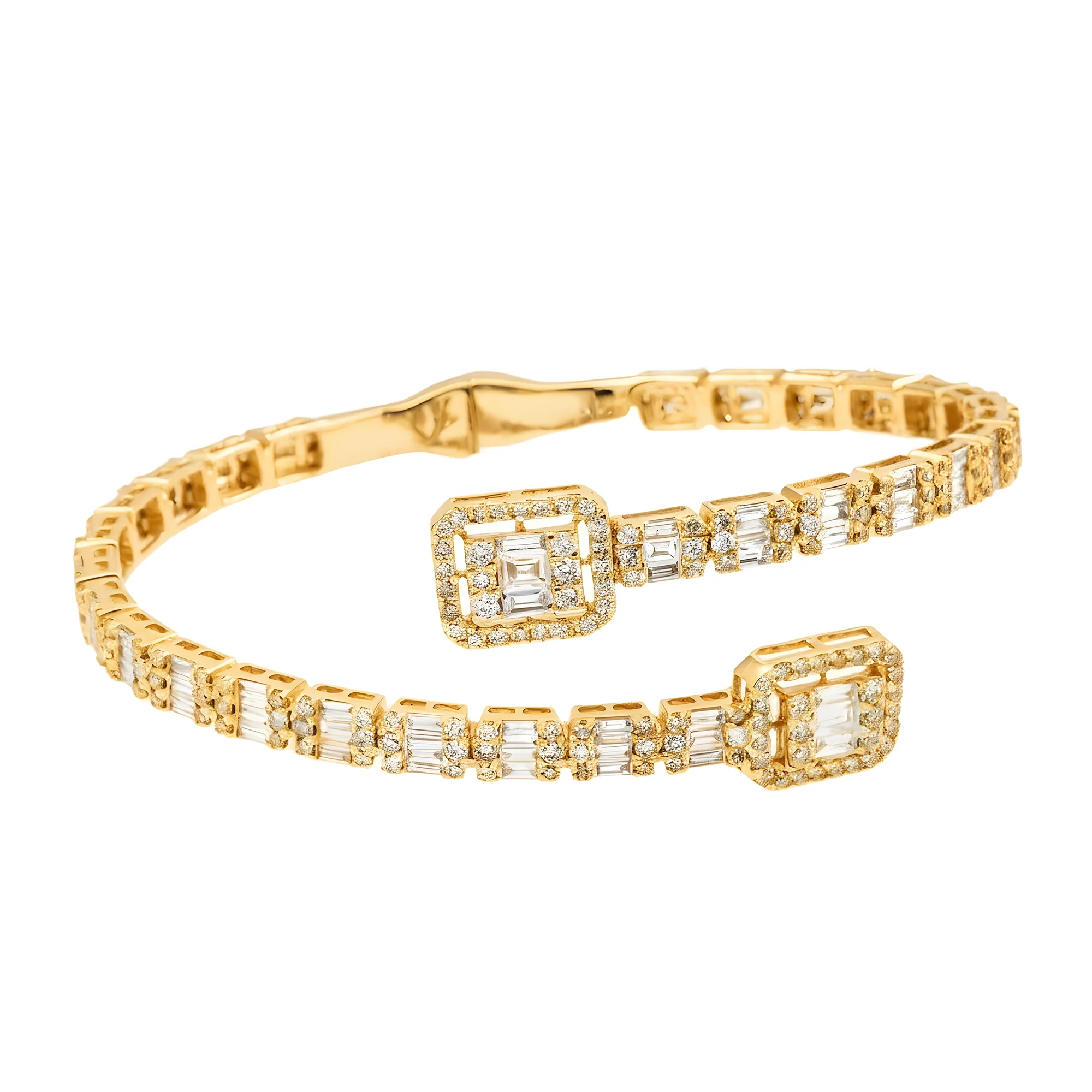 14K White Gold Baguette & Round Diamond Bangle Bracelet 6.40ct - Image 7